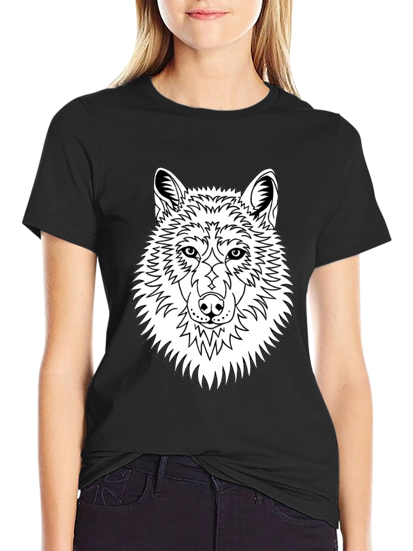 Wolf Graphic Tee - Black Cotton Blend T-Shirt