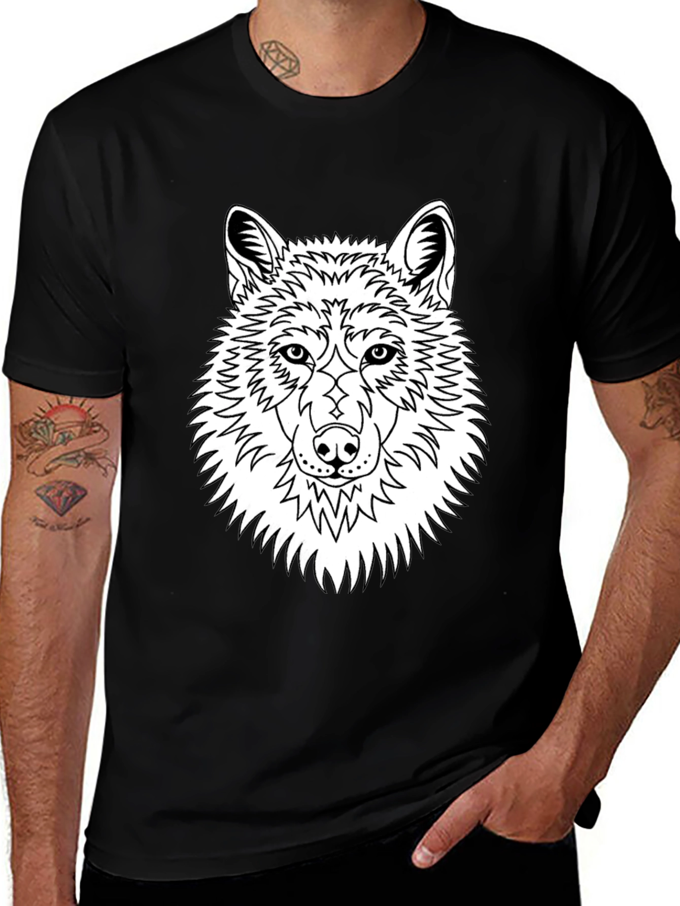 Wolf Graphic Tee - Black Cotton Blend T-Shirt