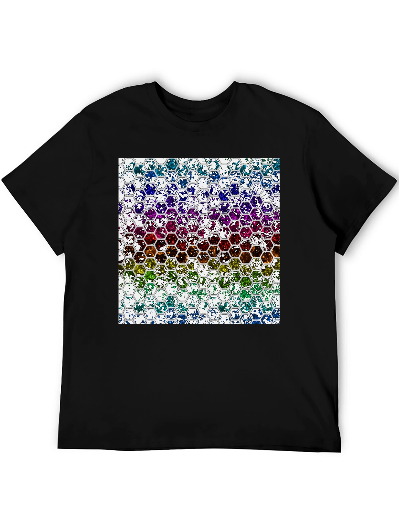 Honeycomb Spectrum Graphic Tee - Stylish Mens Black T-Shirt