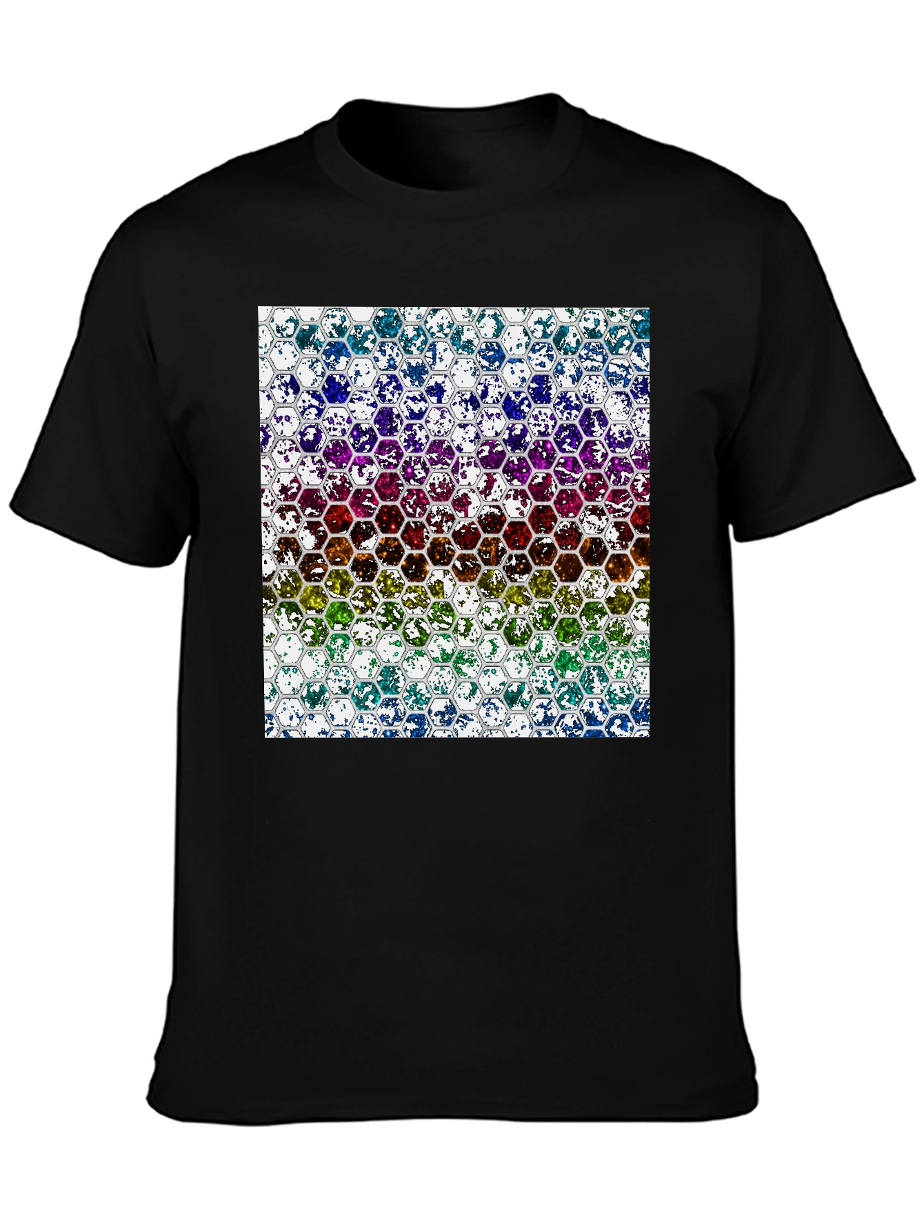 Honeycomb Spectrum Graphic Tee - Stylish Mens Black T-Shirt