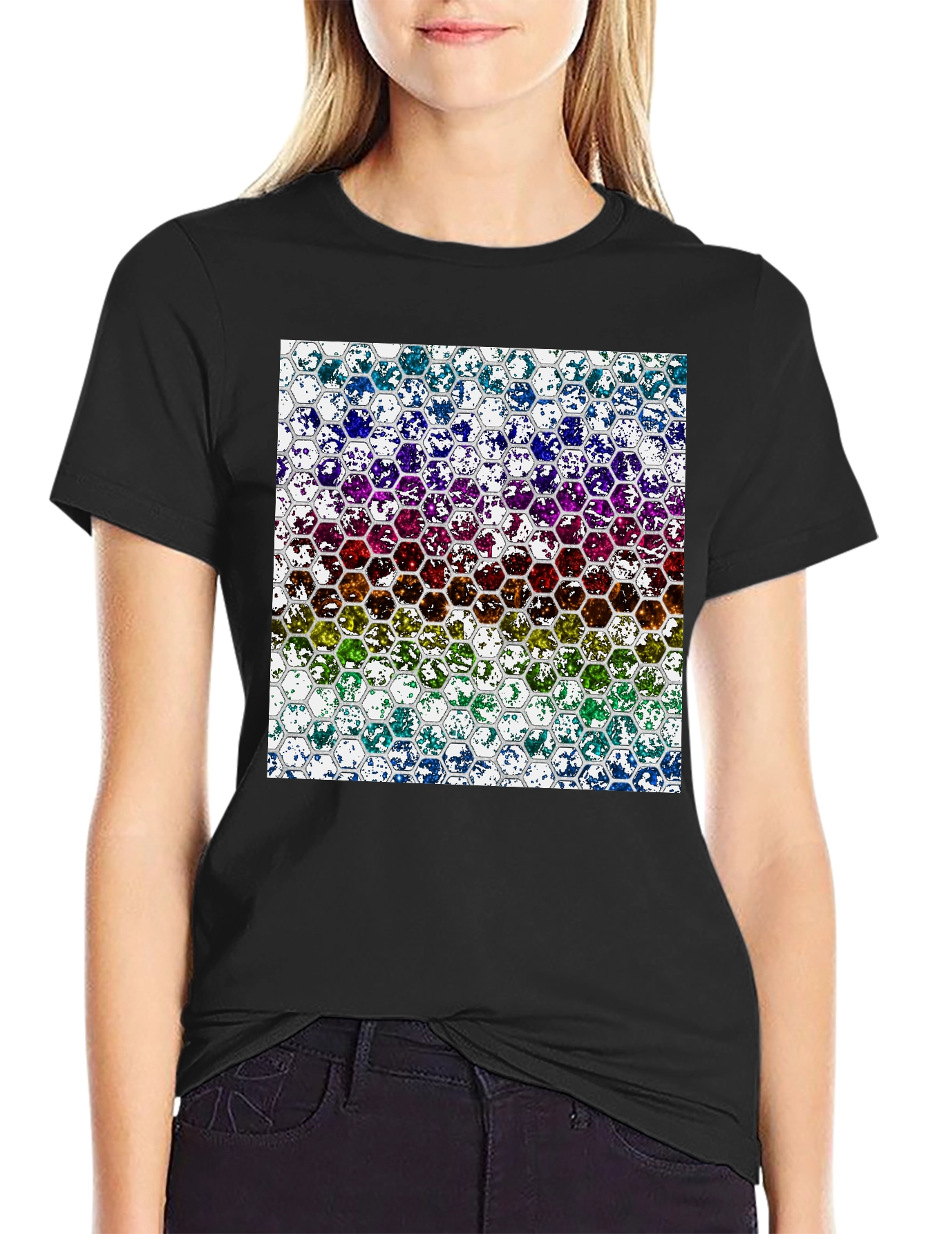 Honeycomb Spectrum Graphic Tee - Stylish Mens Black T-Shirt
