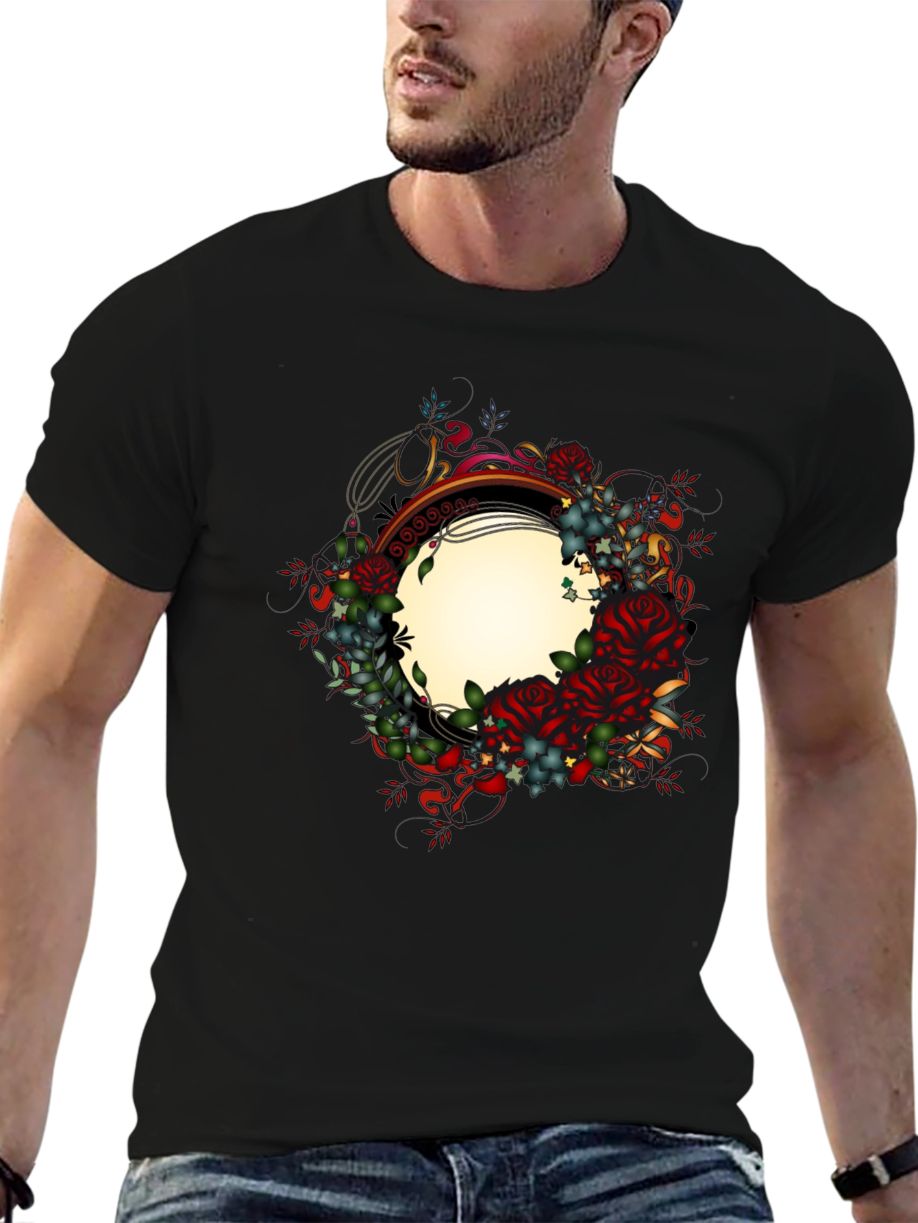 Floral Frame Graphic Tee - Black