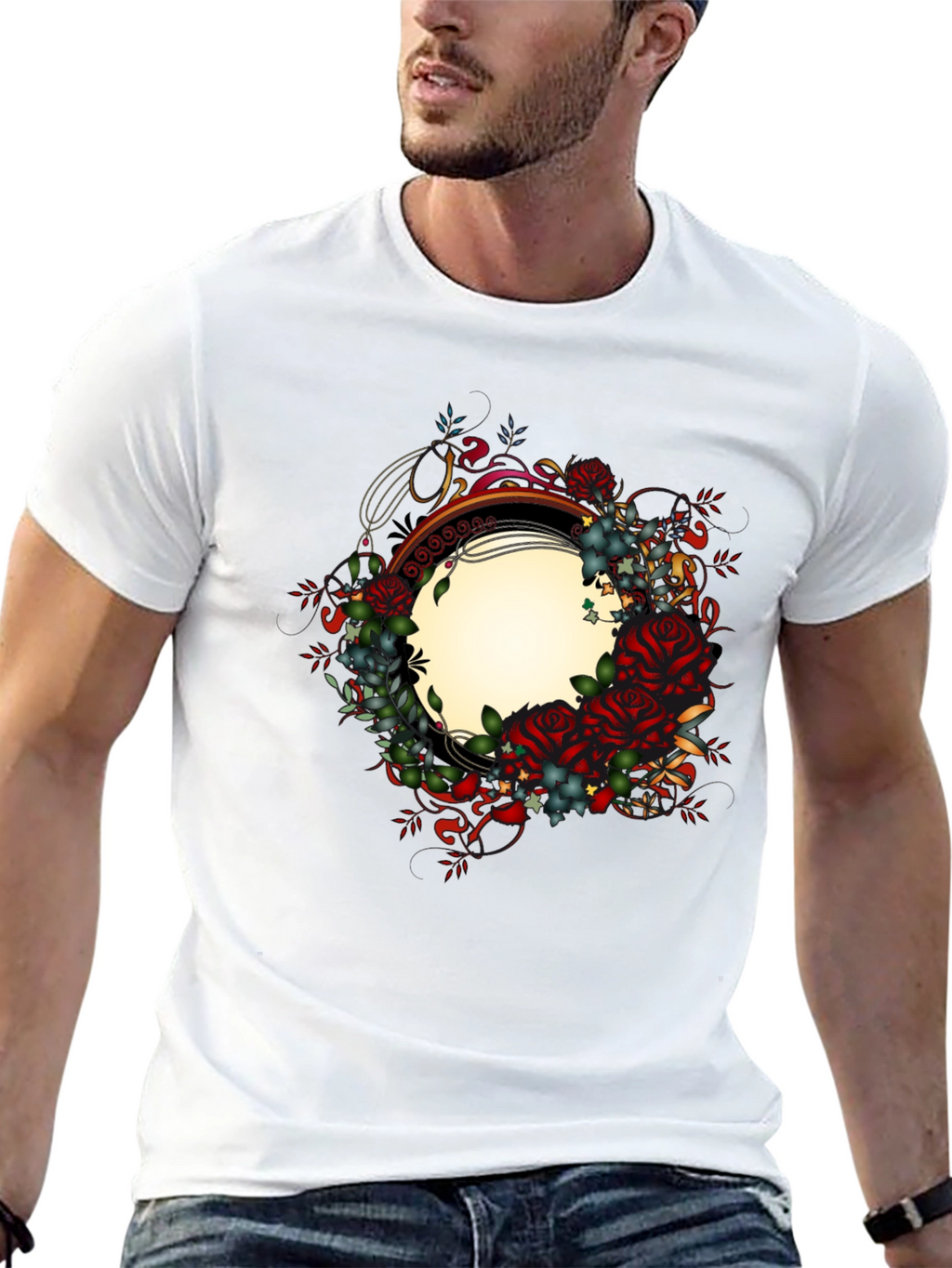 Floral Frame Graphic Tee - Black
