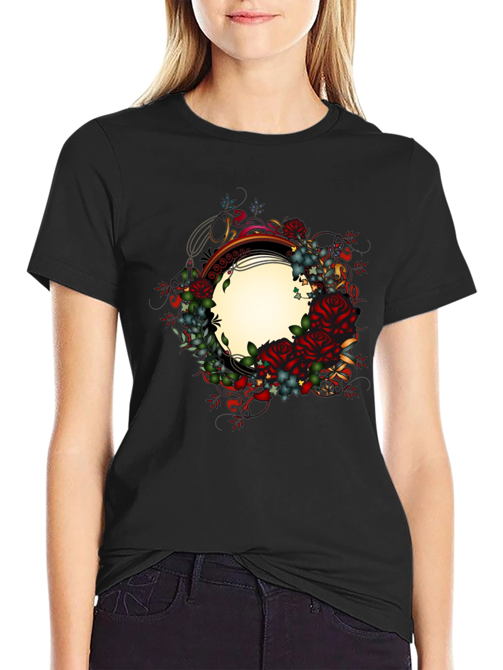 Floral Frame Graphic Tee - Black