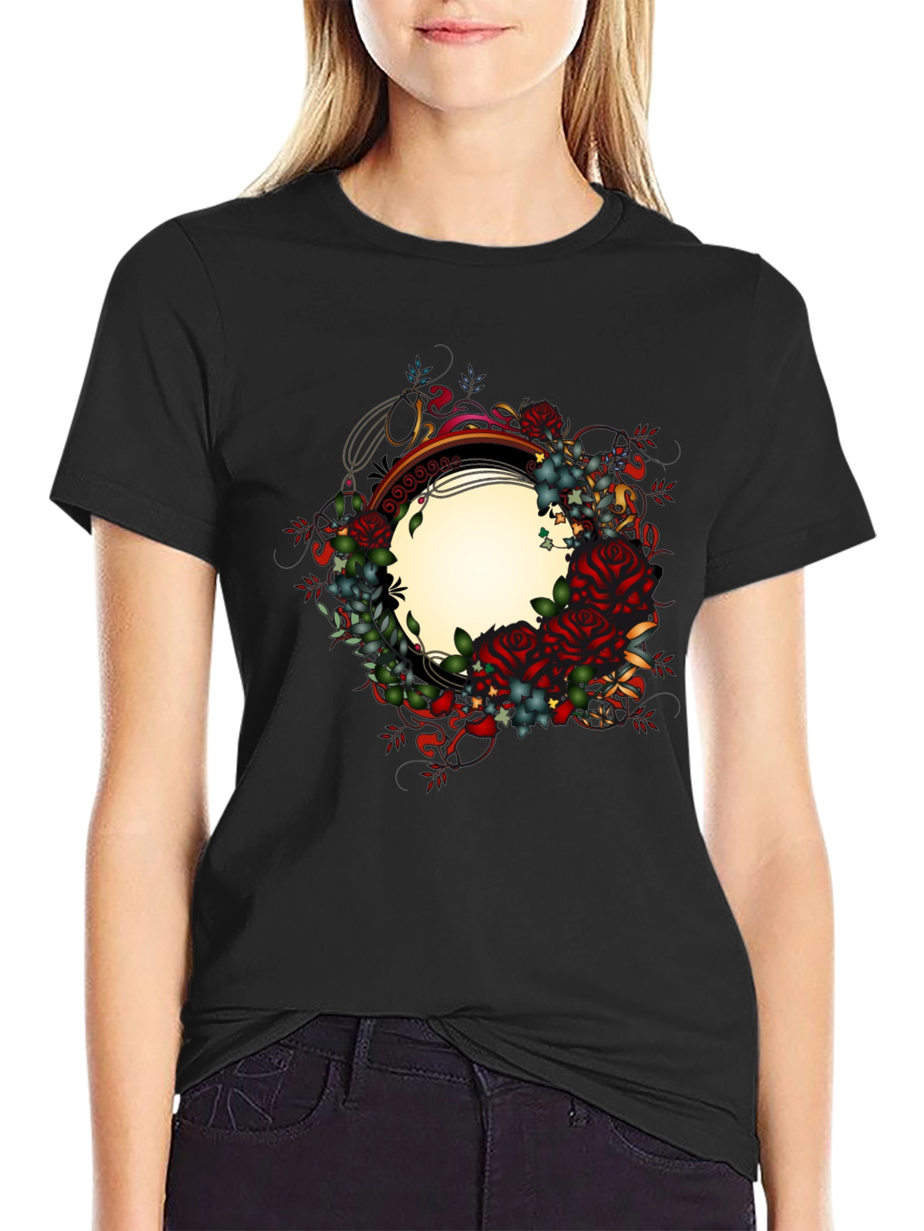 Floral Frame Graphic Tee - Black