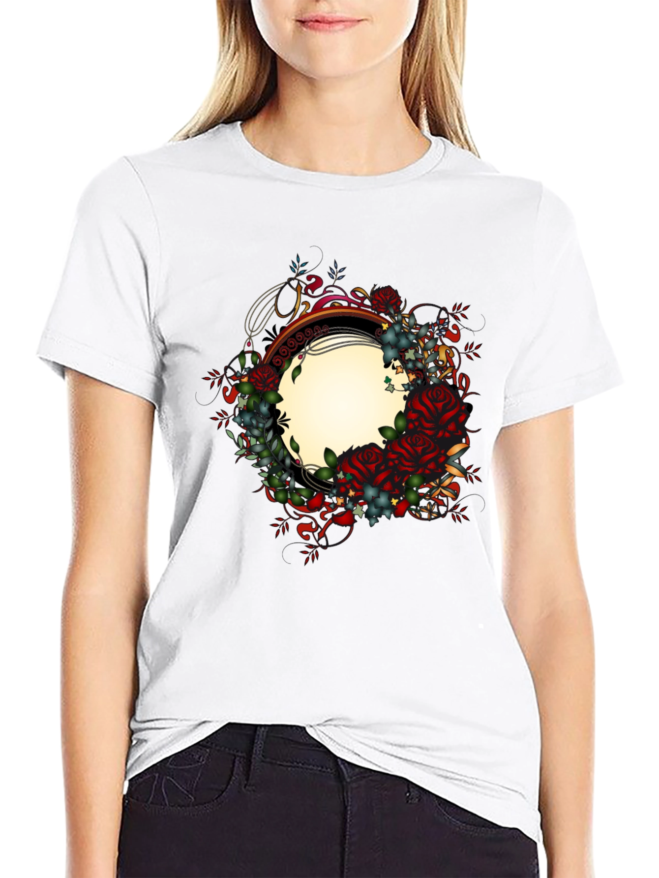 Floral Frame Graphic Tee - Black