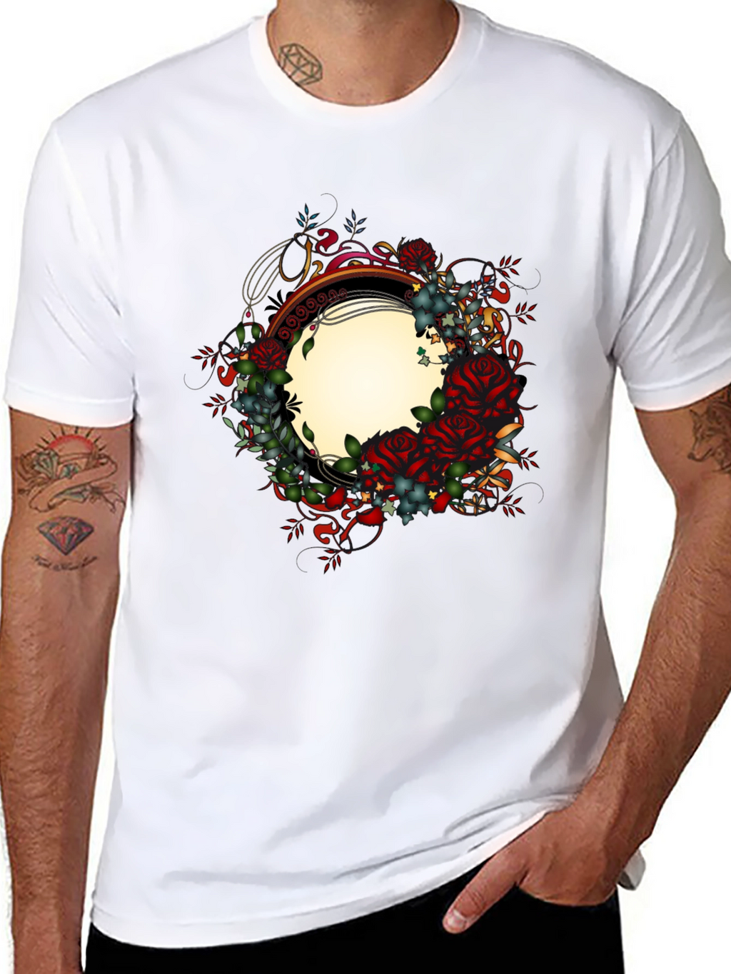 Floral Frame Graphic Tee - Black