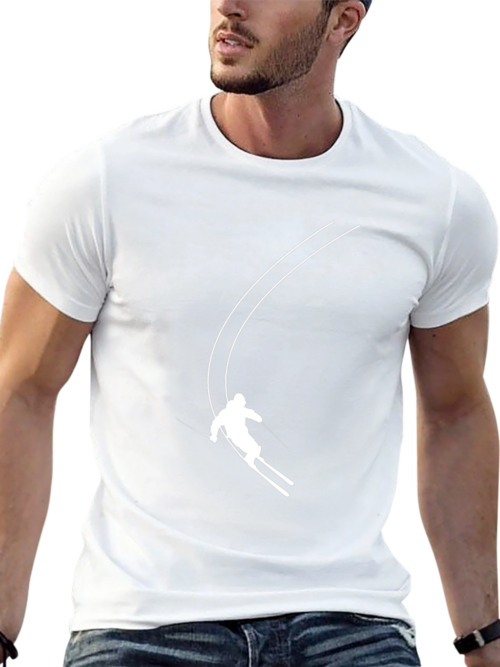 Skiing Graphic Tee - Black Cotton Blend Shirt