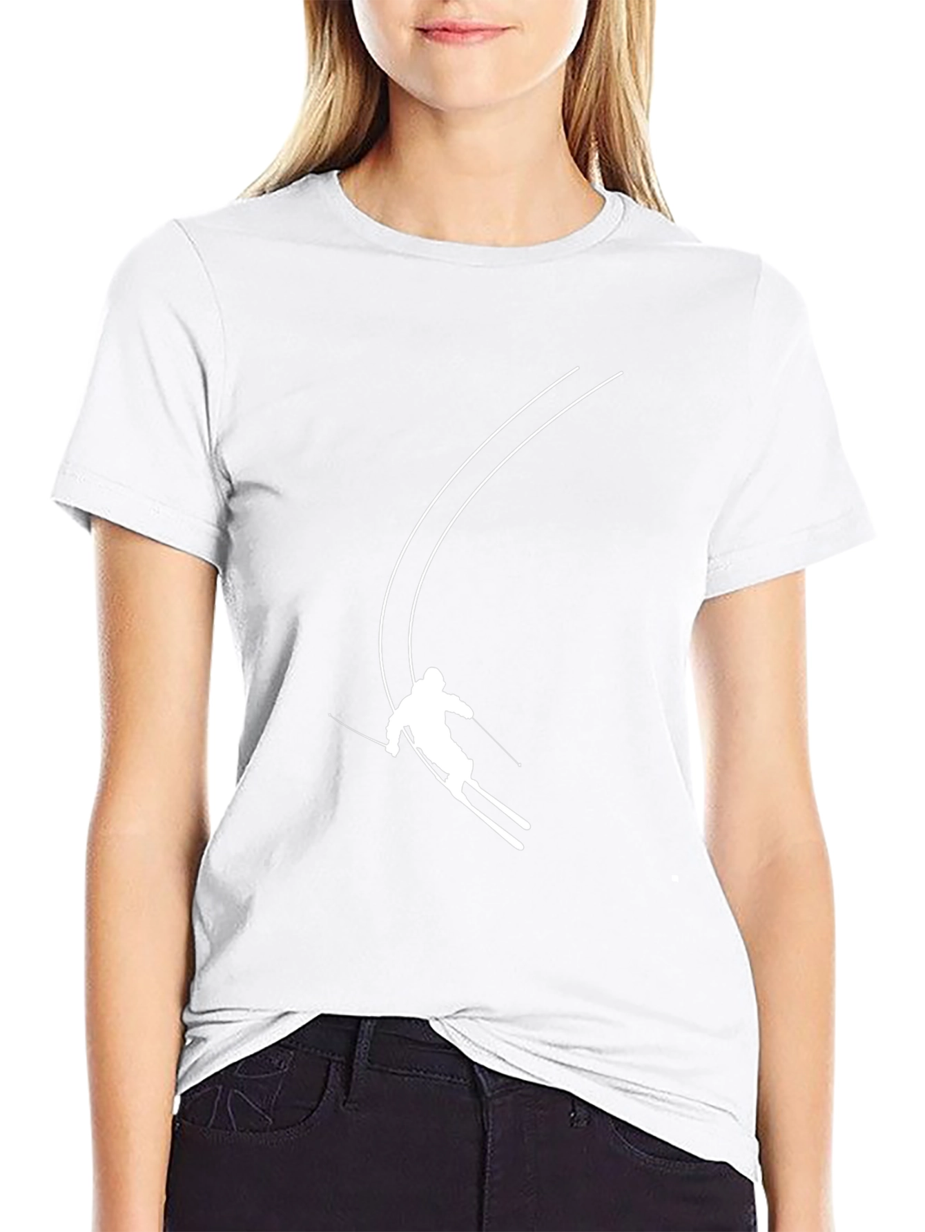 Skiing Graphic Tee - Black Cotton Blend Shirt