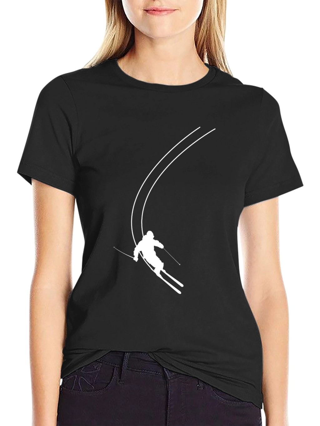 Skiing Graphic Tee - Black Cotton Blend Shirt