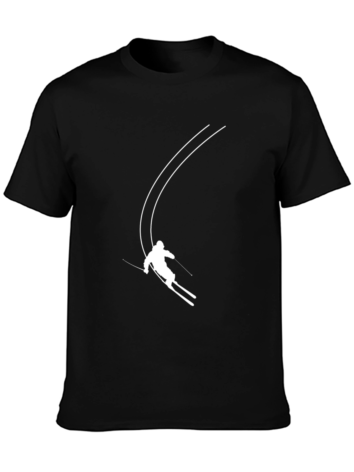 Skiing Graphic Tee - Black Cotton Blend Shirt