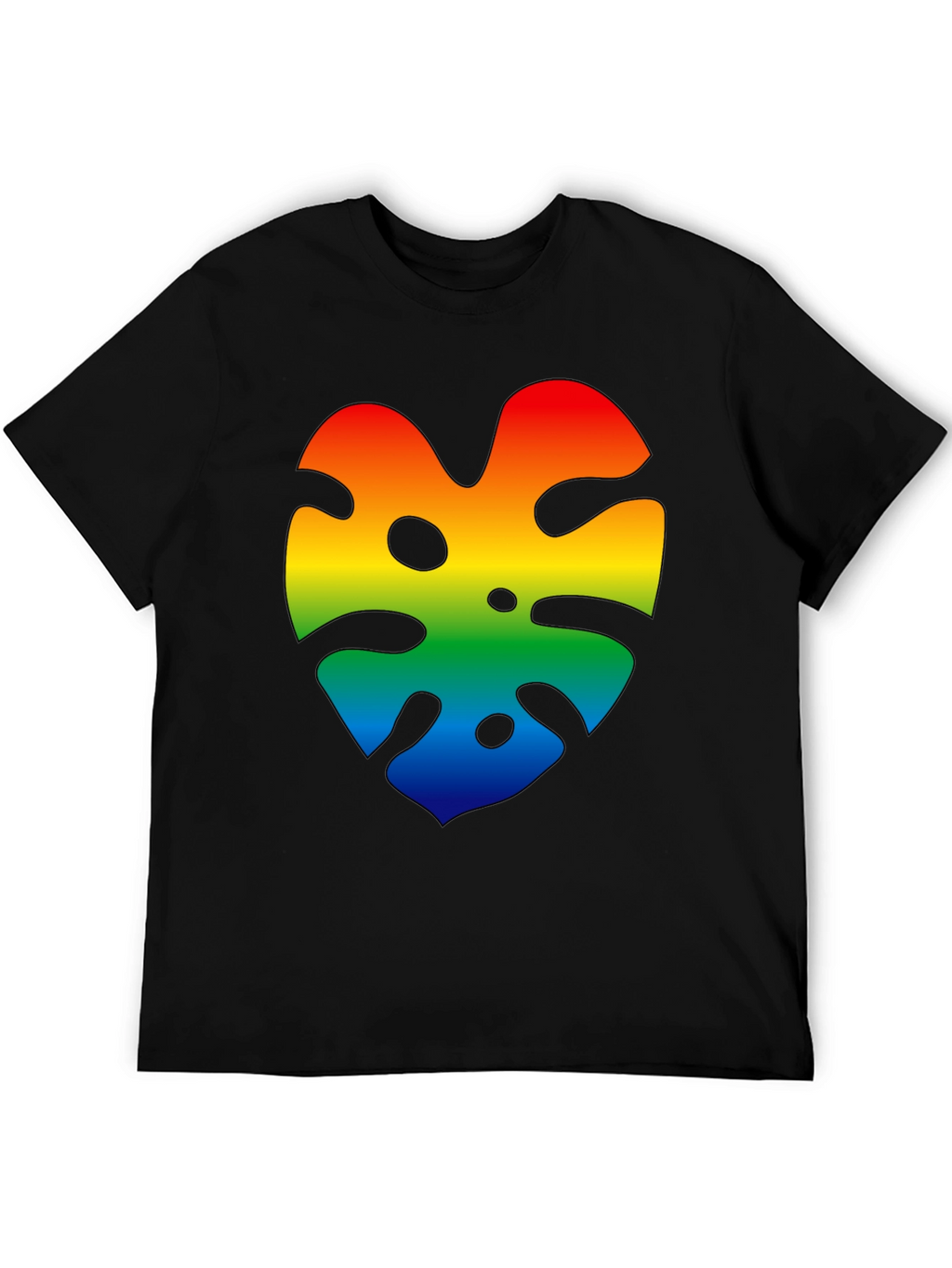 Rainbow Monstera Leaf Graphic Black T-Shirt