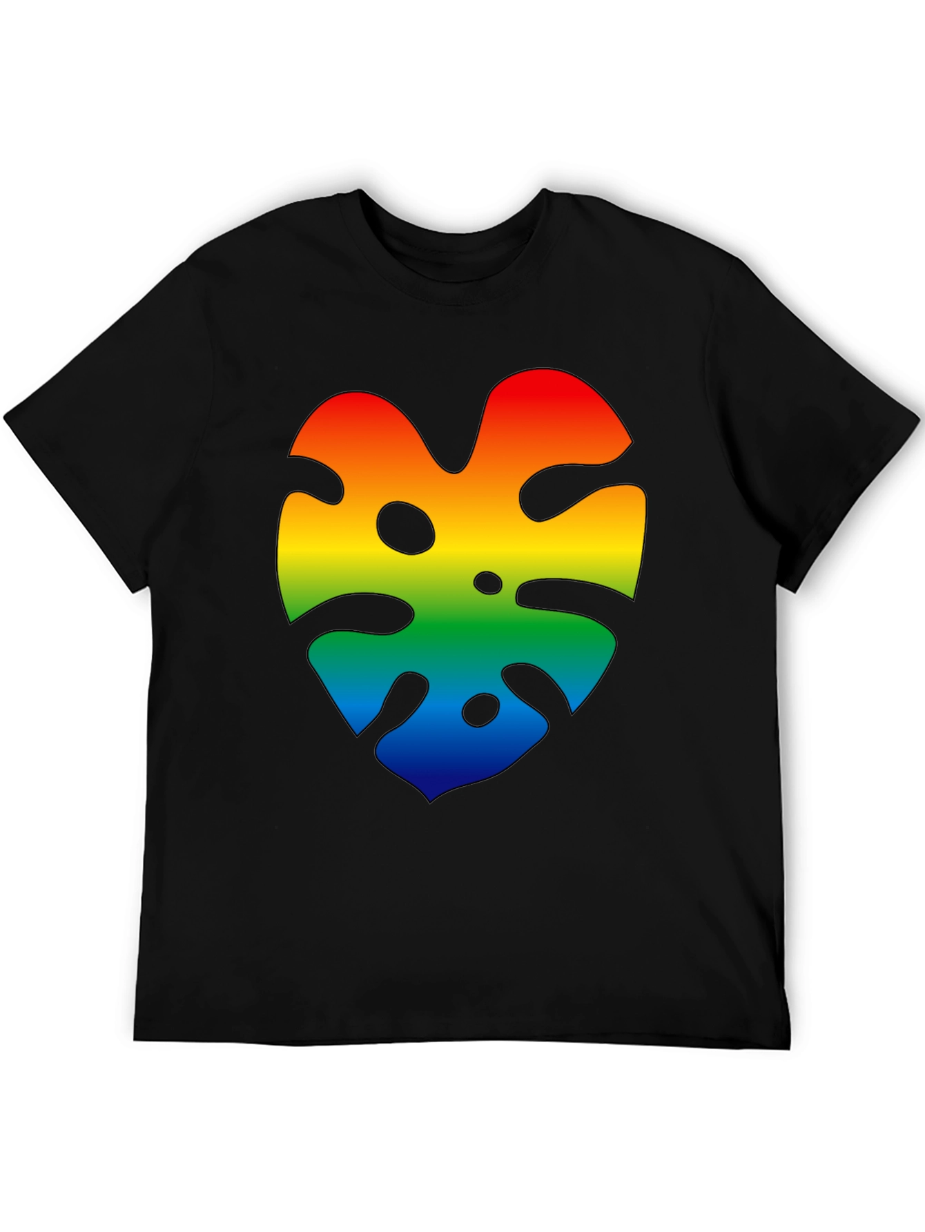 Rainbow Monstera Leaf Graphic Black T-Shirt