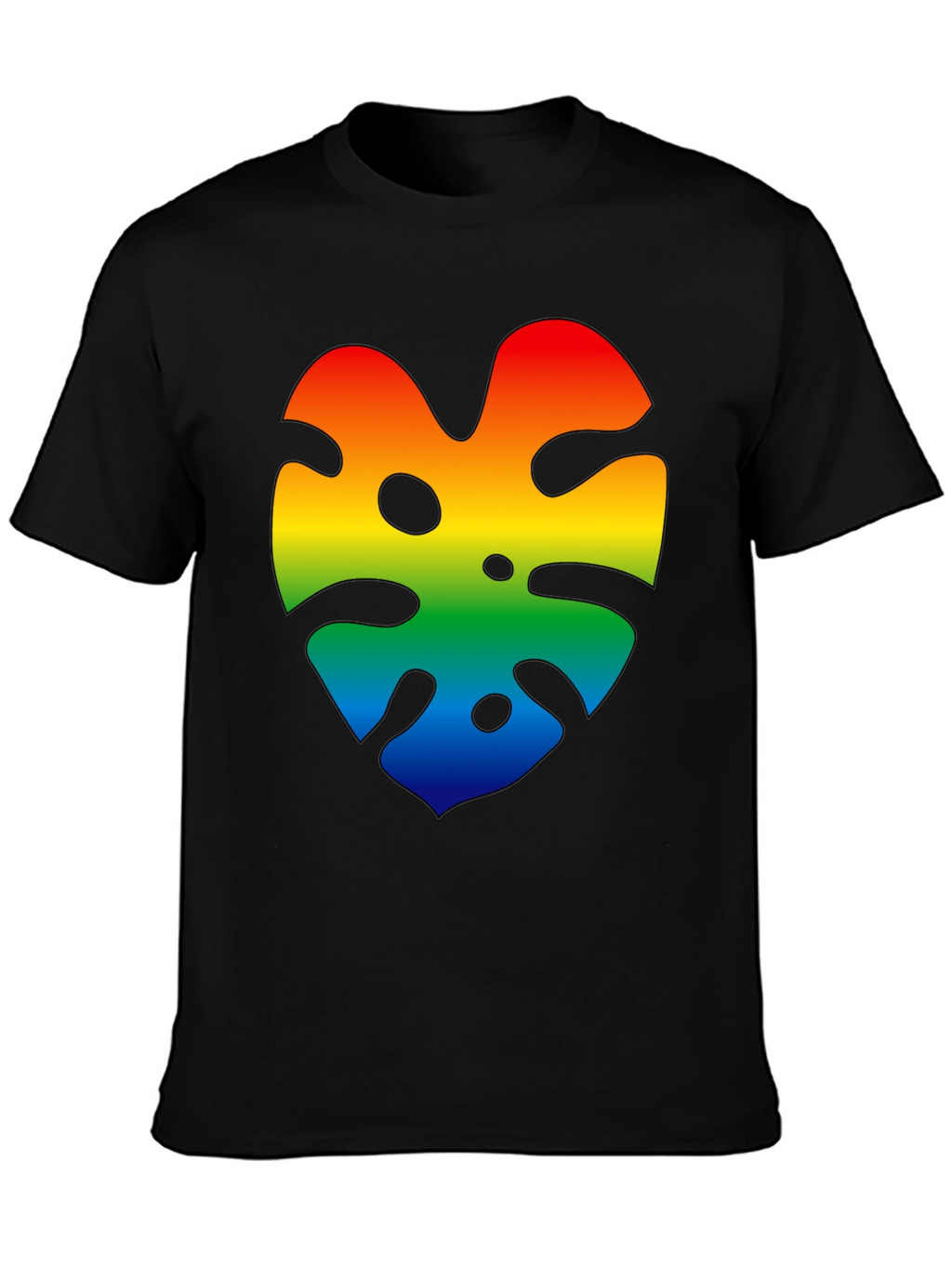 Rainbow Monstera Leaf Graphic Black T-Shirt
