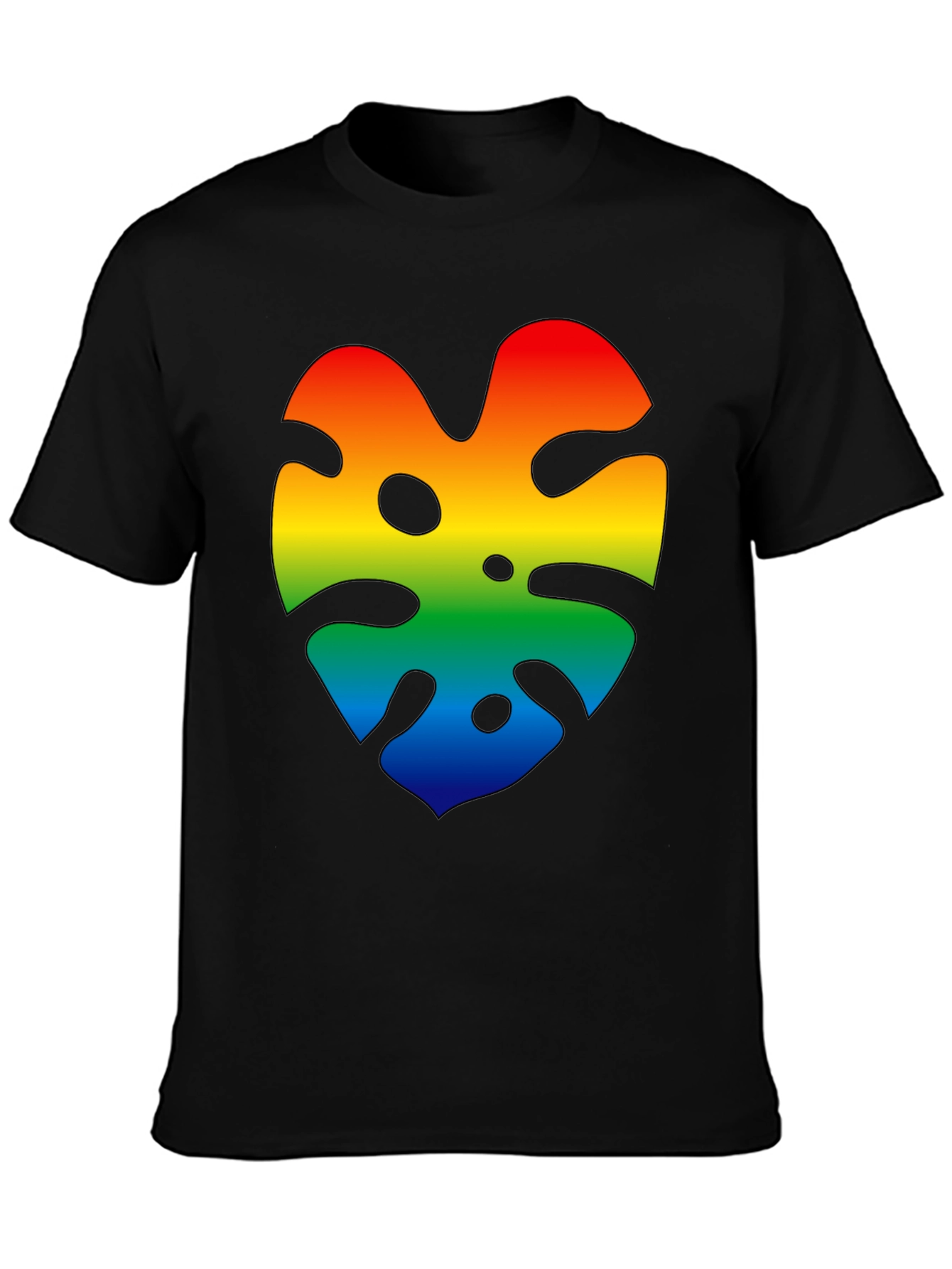 Rainbow Monstera Leaf Graphic Black T-Shirt