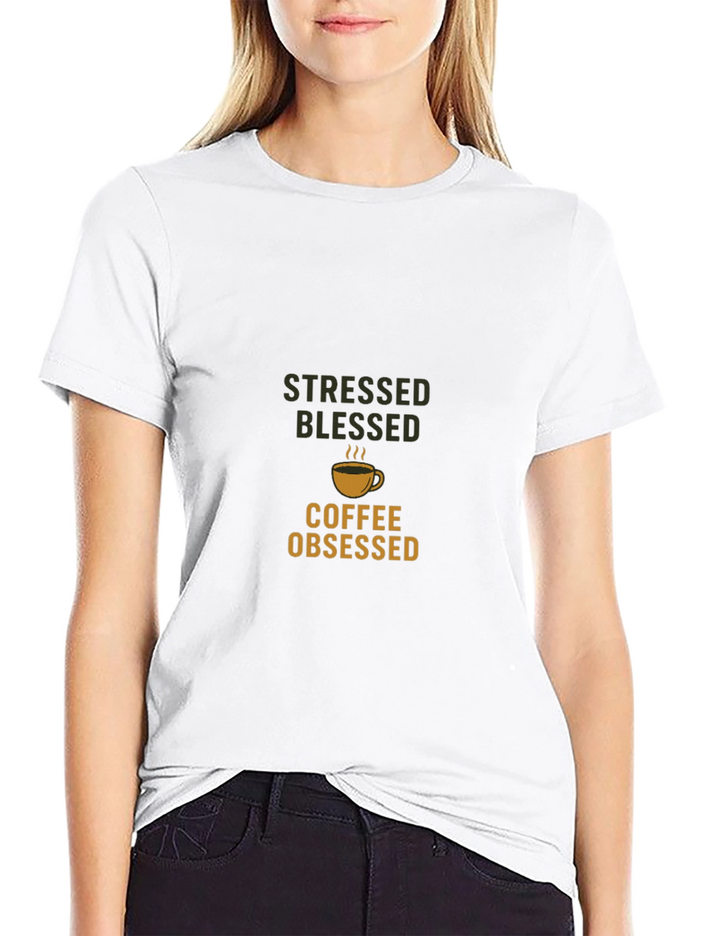 Stressed Blessed Coffee Obsessed Black T-Shirt