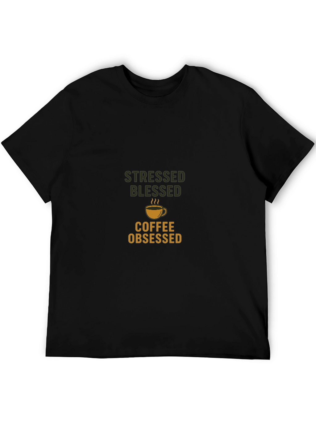 Stressed Blessed Coffee Obsessed Black T-Shirt