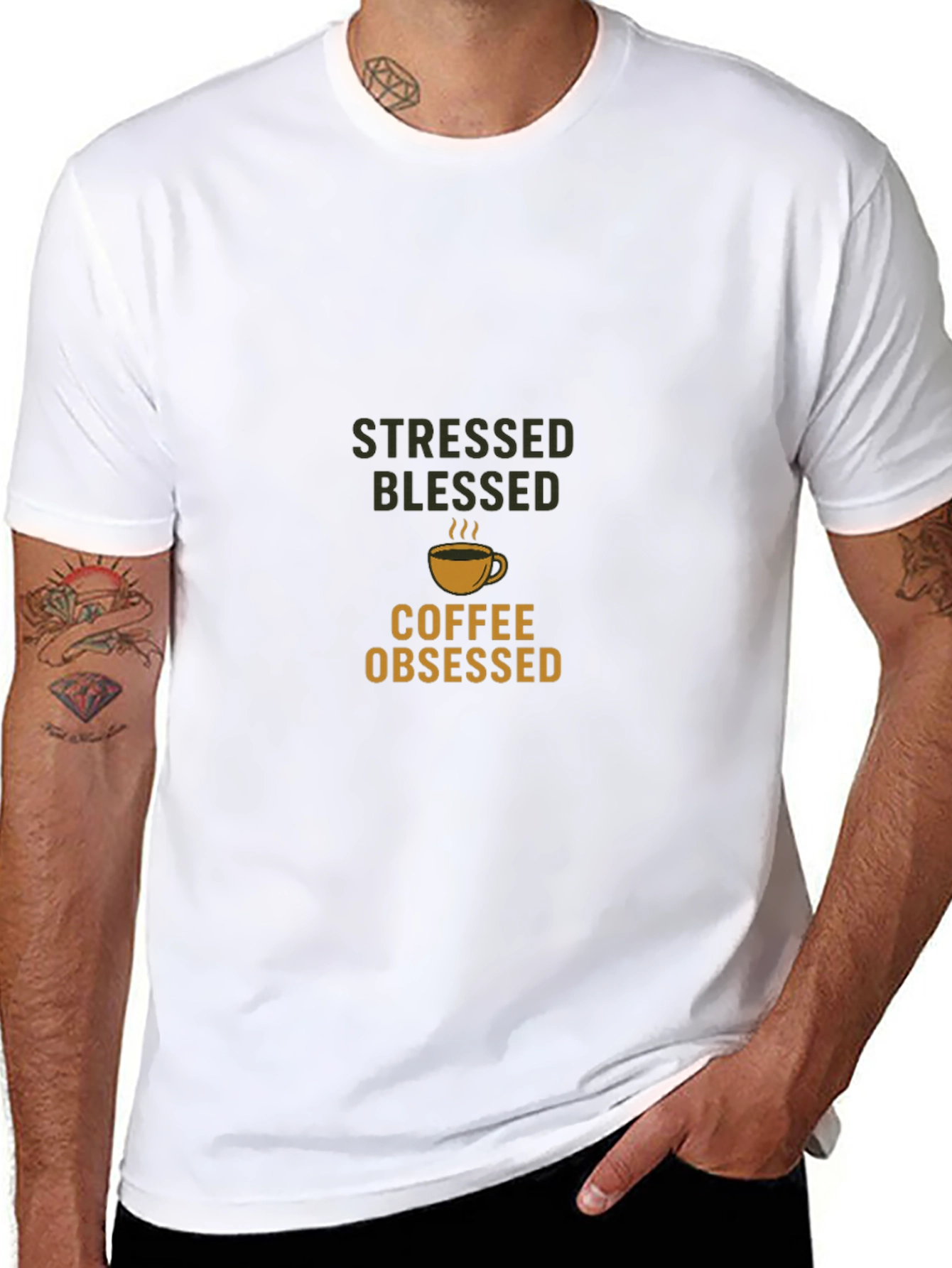 Stressed Blessed Coffee Obsessed Black T-Shirt