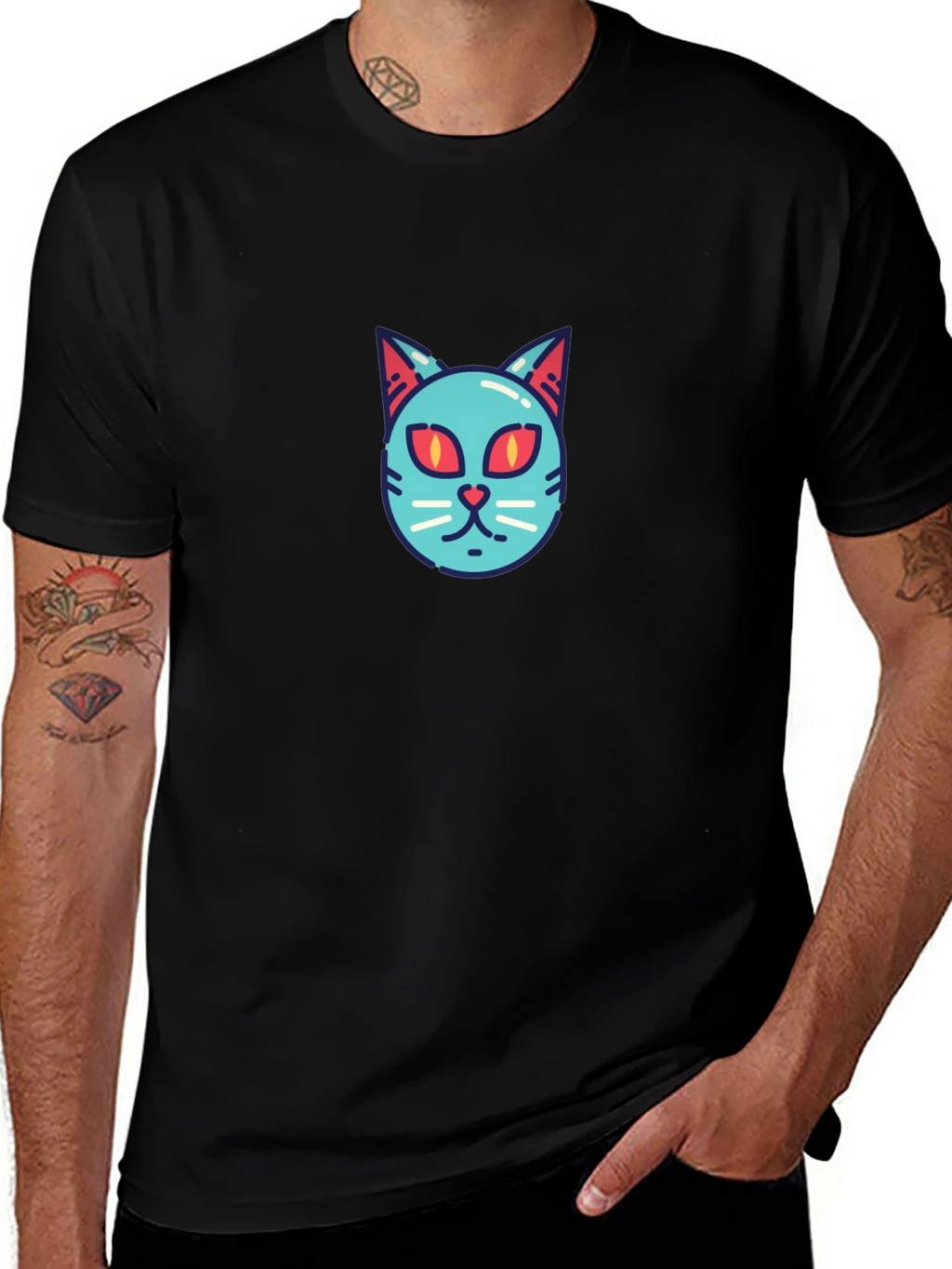 Cool Cat Face T-Shirt - Graphic Print Tee