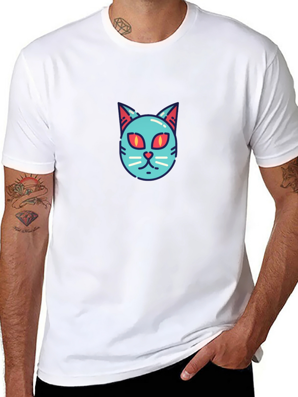 Cool Cat Face T-Shirt - Graphic Print Tee