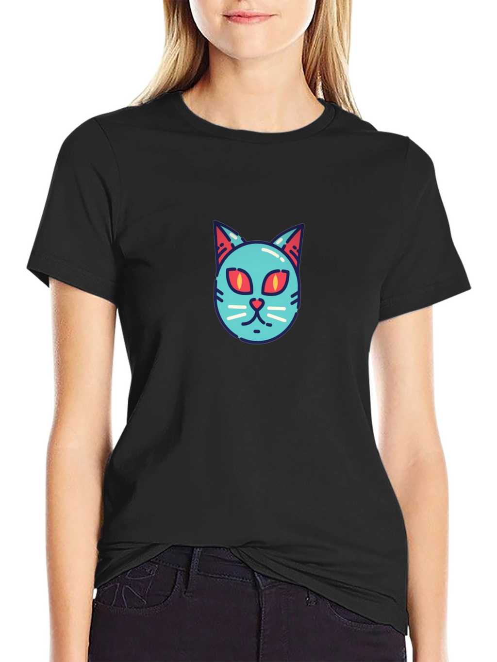 Cool Cat Face T-Shirt - Graphic Print Tee