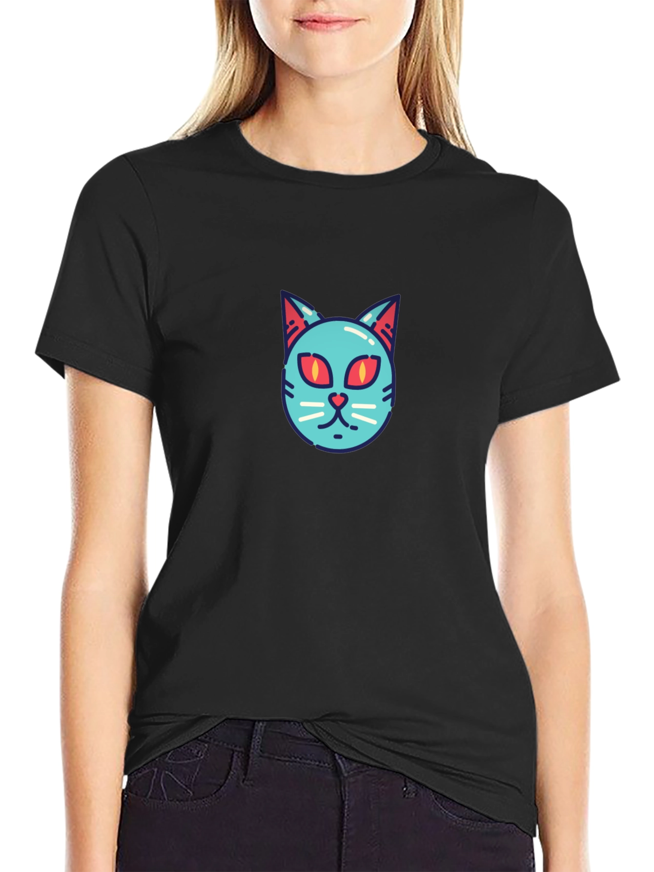 Cool Cat Face T-Shirt - Graphic Print Tee