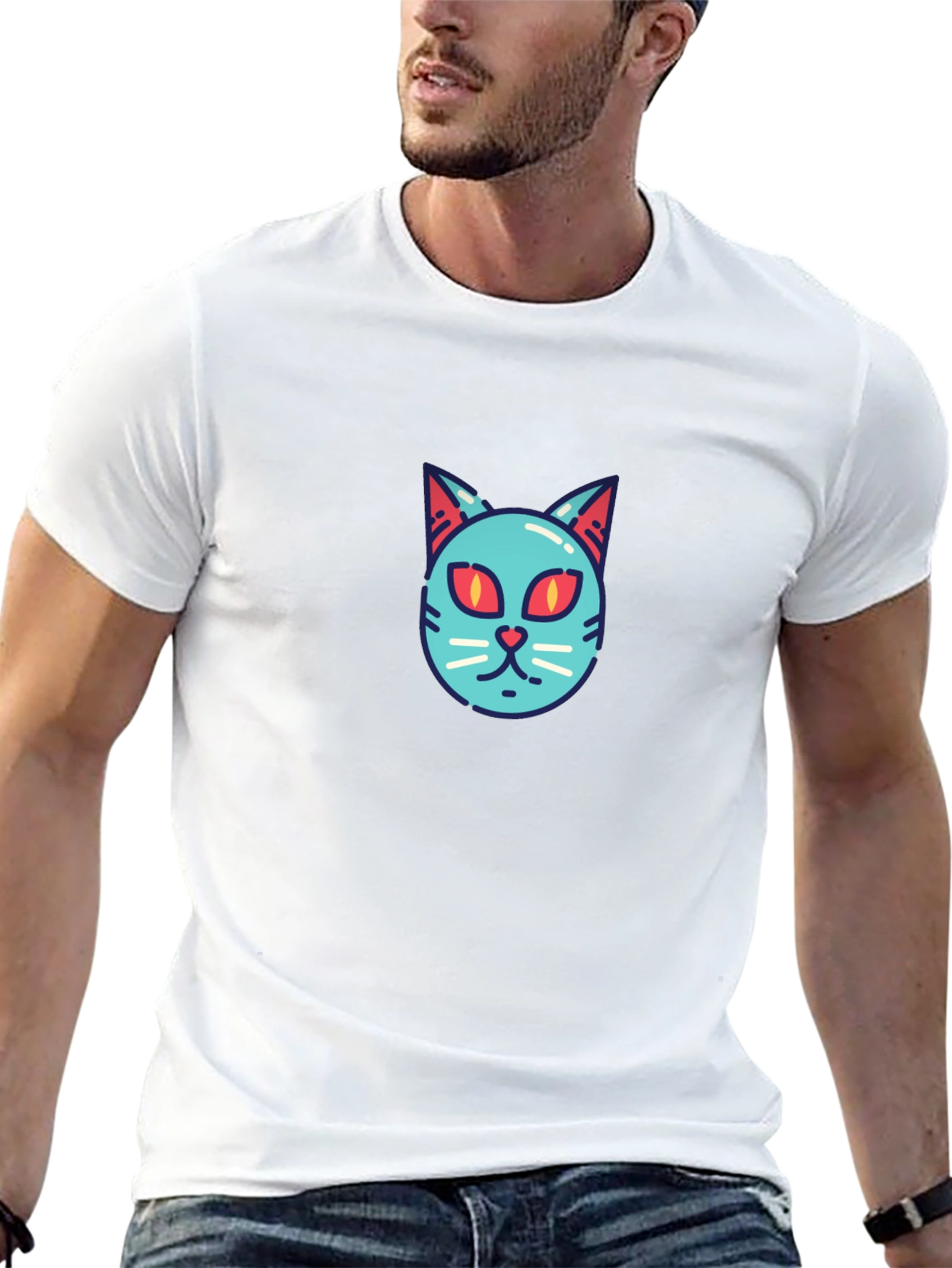 Cool Cat Face T-Shirt - Graphic Print Tee