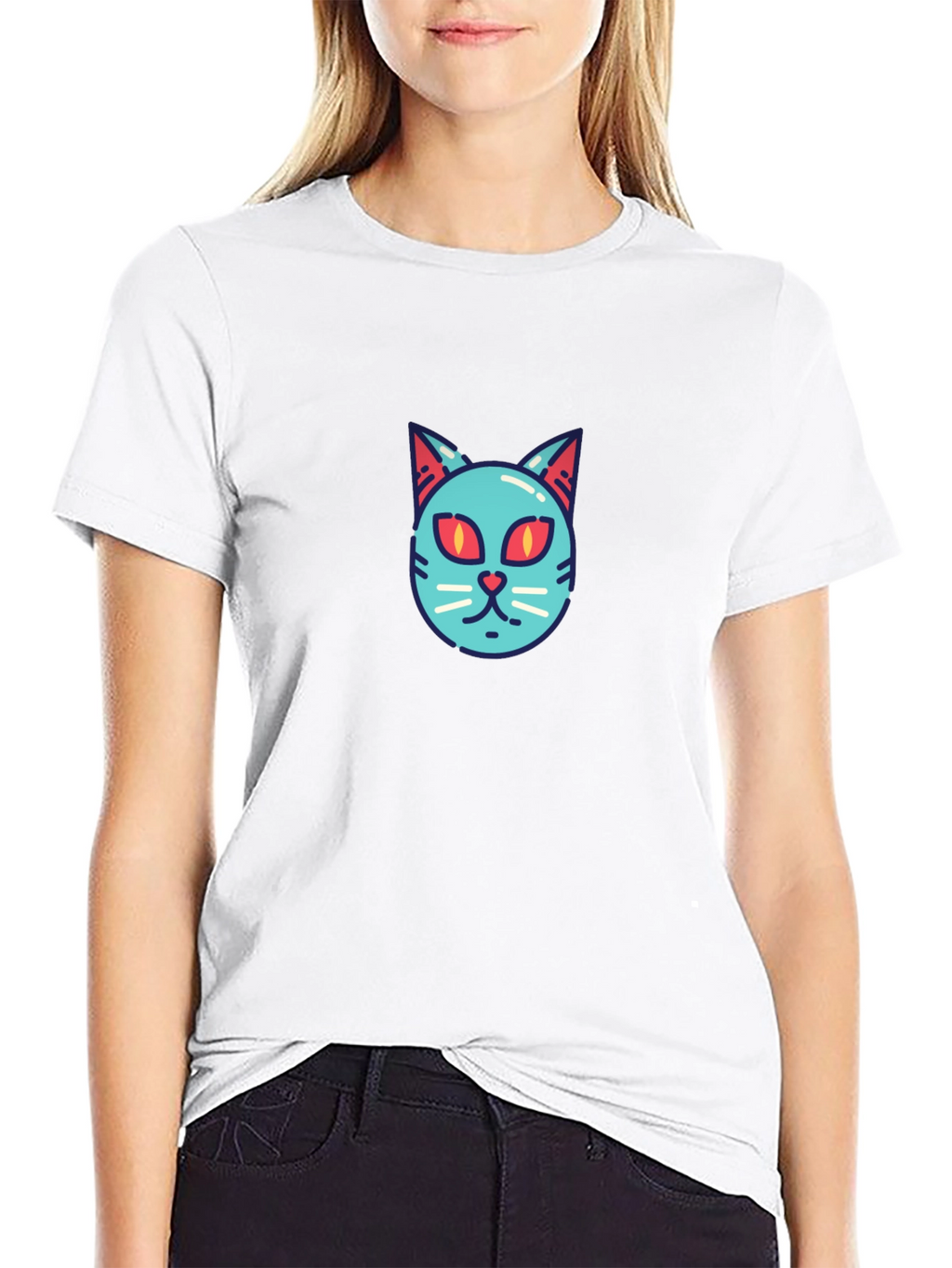 Cool Cat Face T-Shirt - Graphic Print Tee