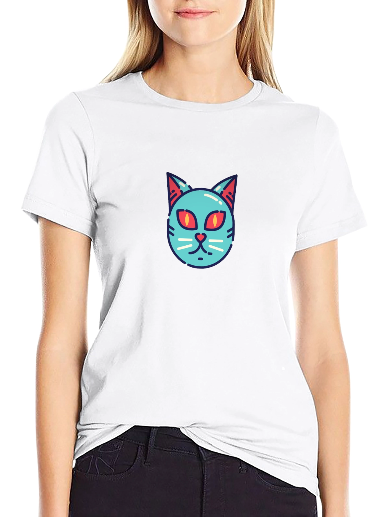 Cool Cat Face T-Shirt - Graphic Print Tee