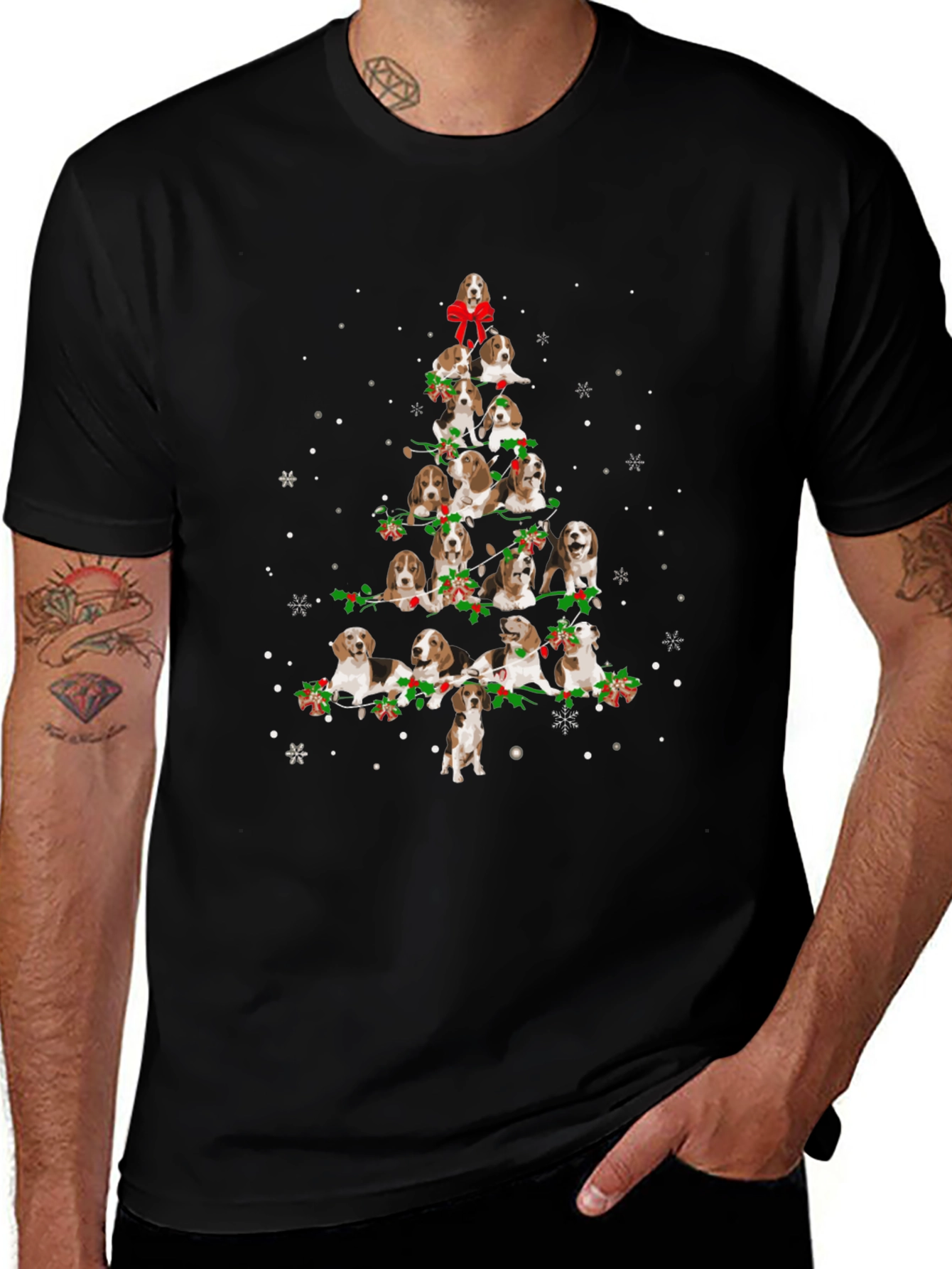 Beagle Christmas Tree Black T-Shirt