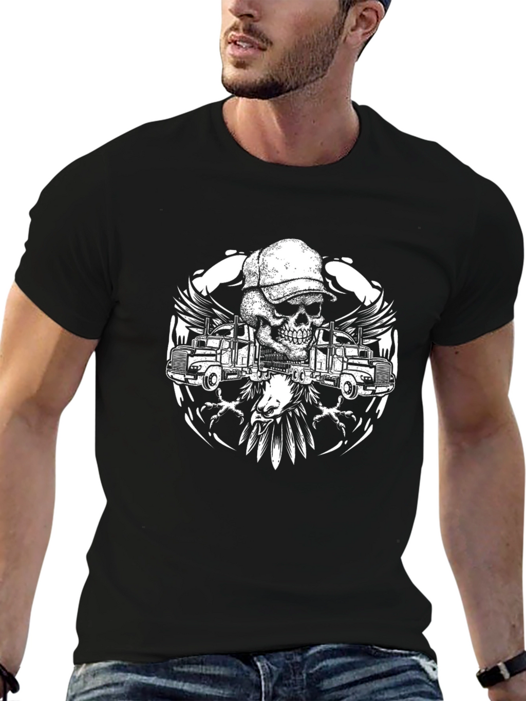 Trucker Skull Graphic T-Shirt
