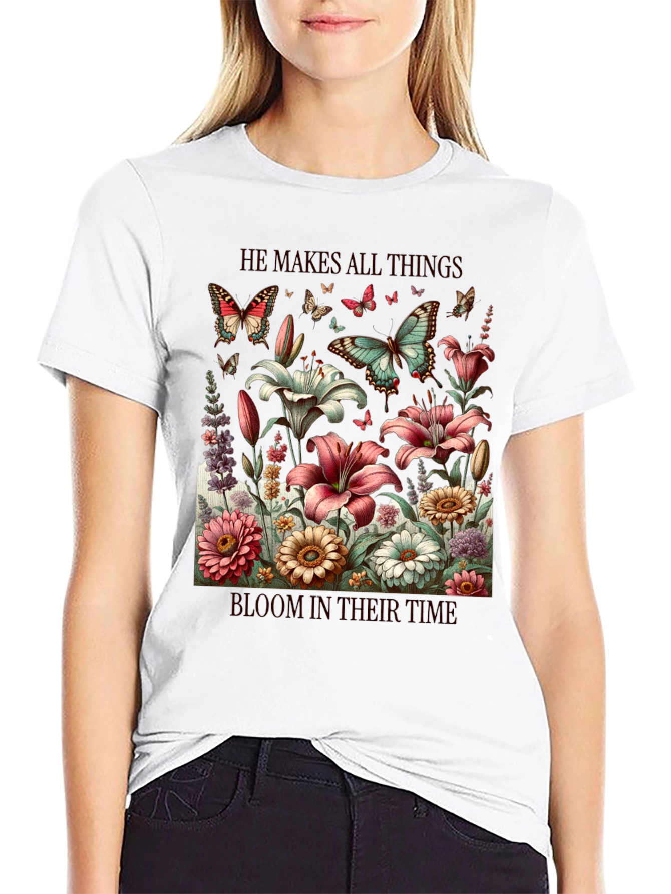 Floral & Butterfly T-Shirt: He Makes All Things Bloom