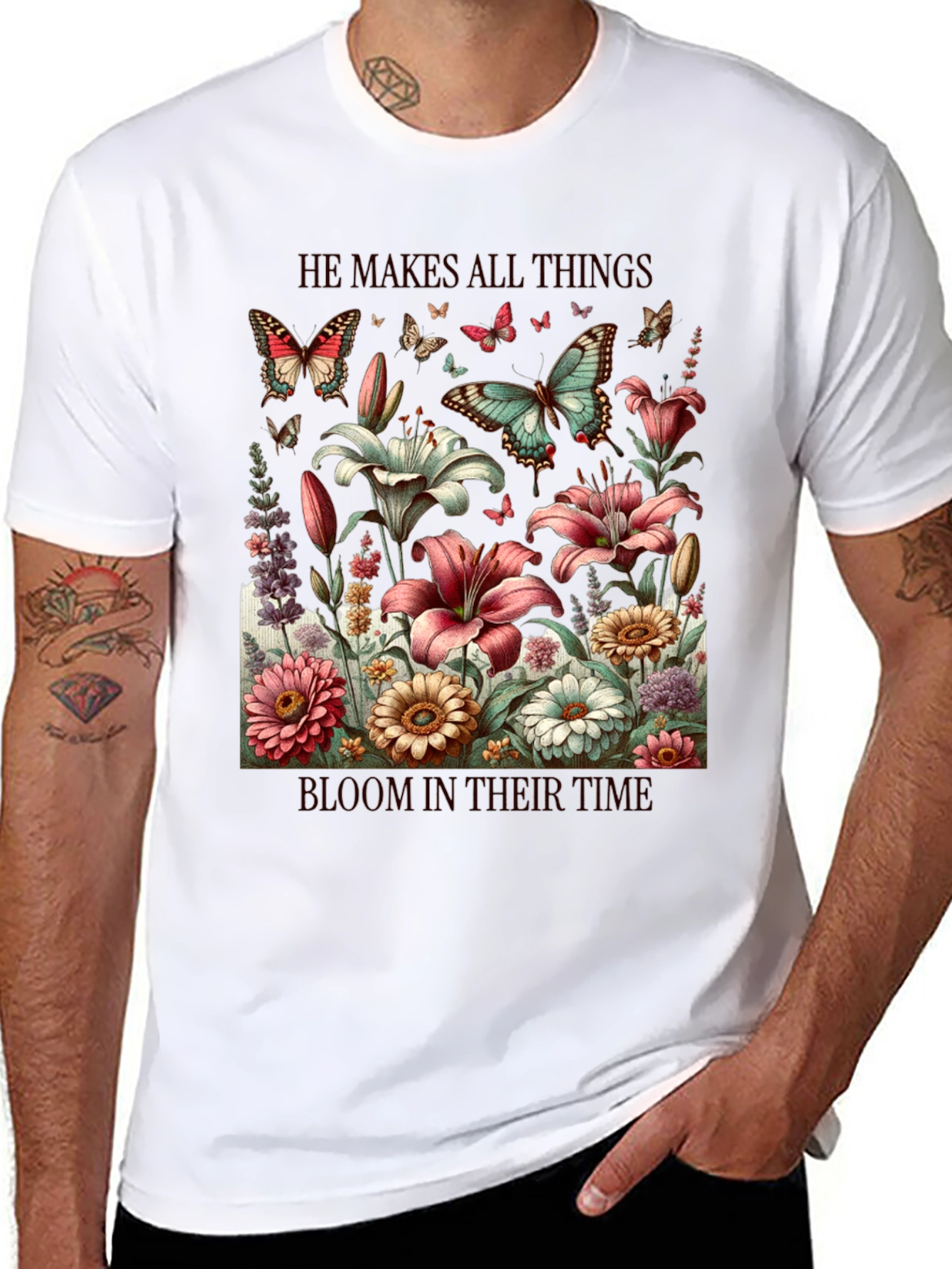 Floral & Butterfly T-Shirt: He Makes All Things Bloom