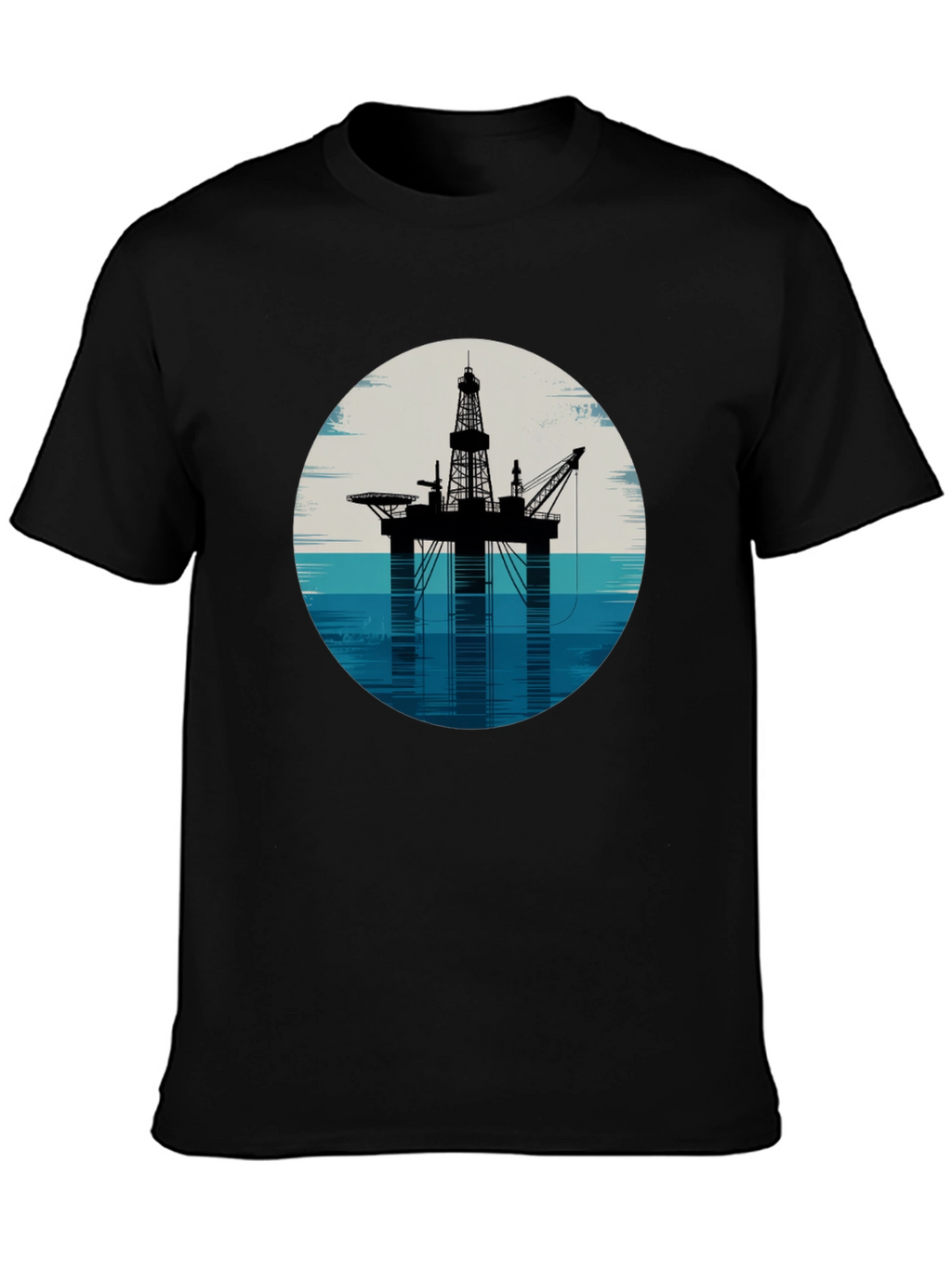 Offshore Rig Graphic Tee - Black Cotton T-Shirt