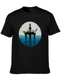 Offshore Rig Graphic Tee - Black Cotton T-Shirt