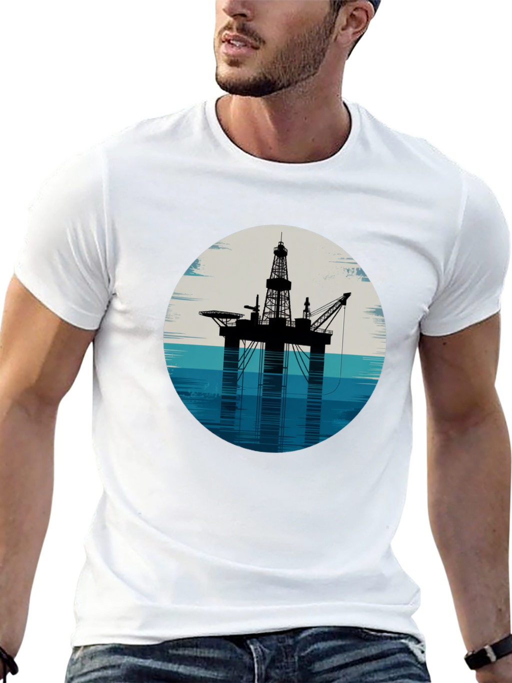 Offshore Rig Graphic Tee - Black Cotton T-Shirt