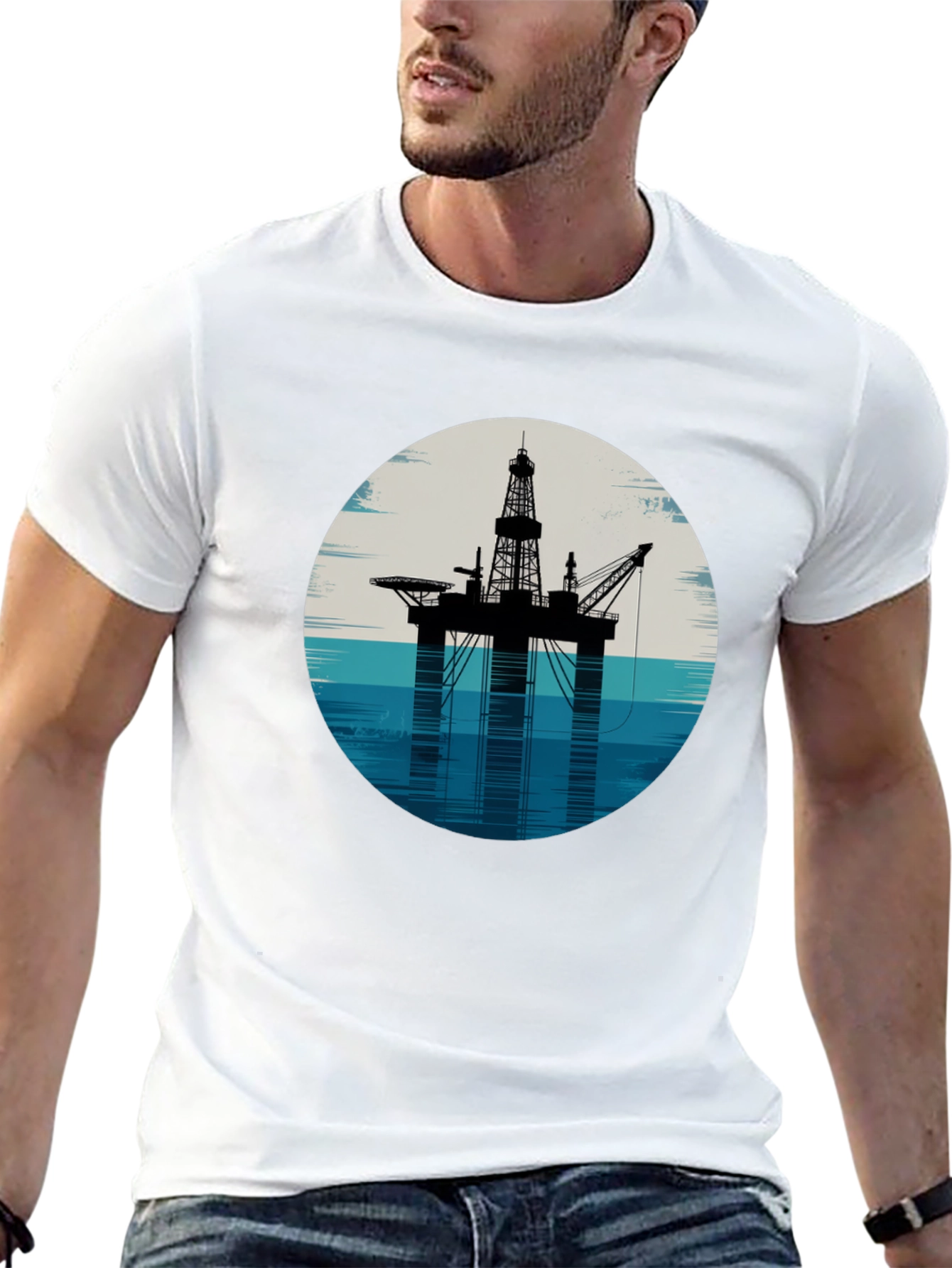 Offshore Rig Graphic Tee - Black Cotton T-Shirt