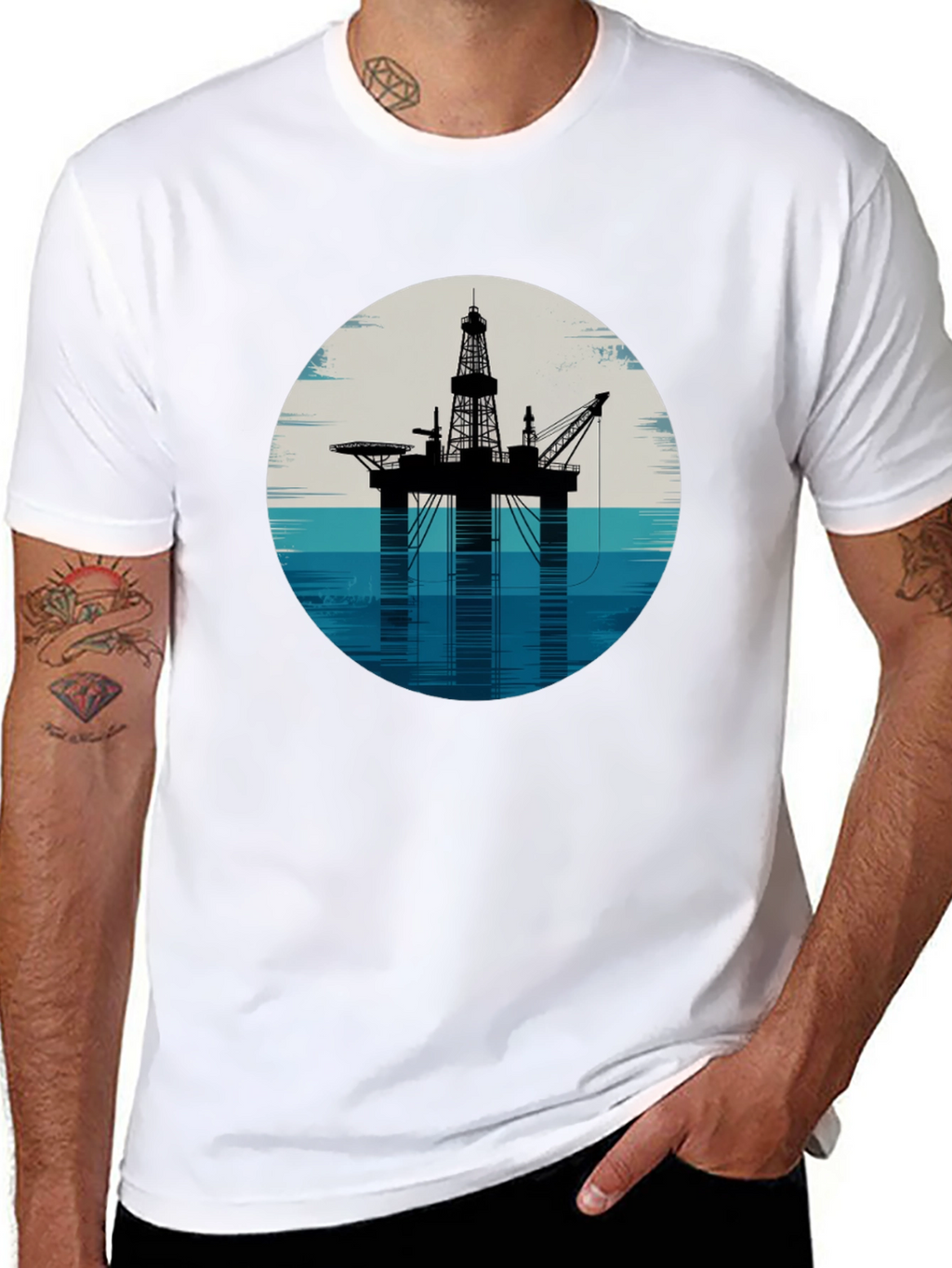 Offshore Rig Graphic Tee - Black Cotton T-Shirt