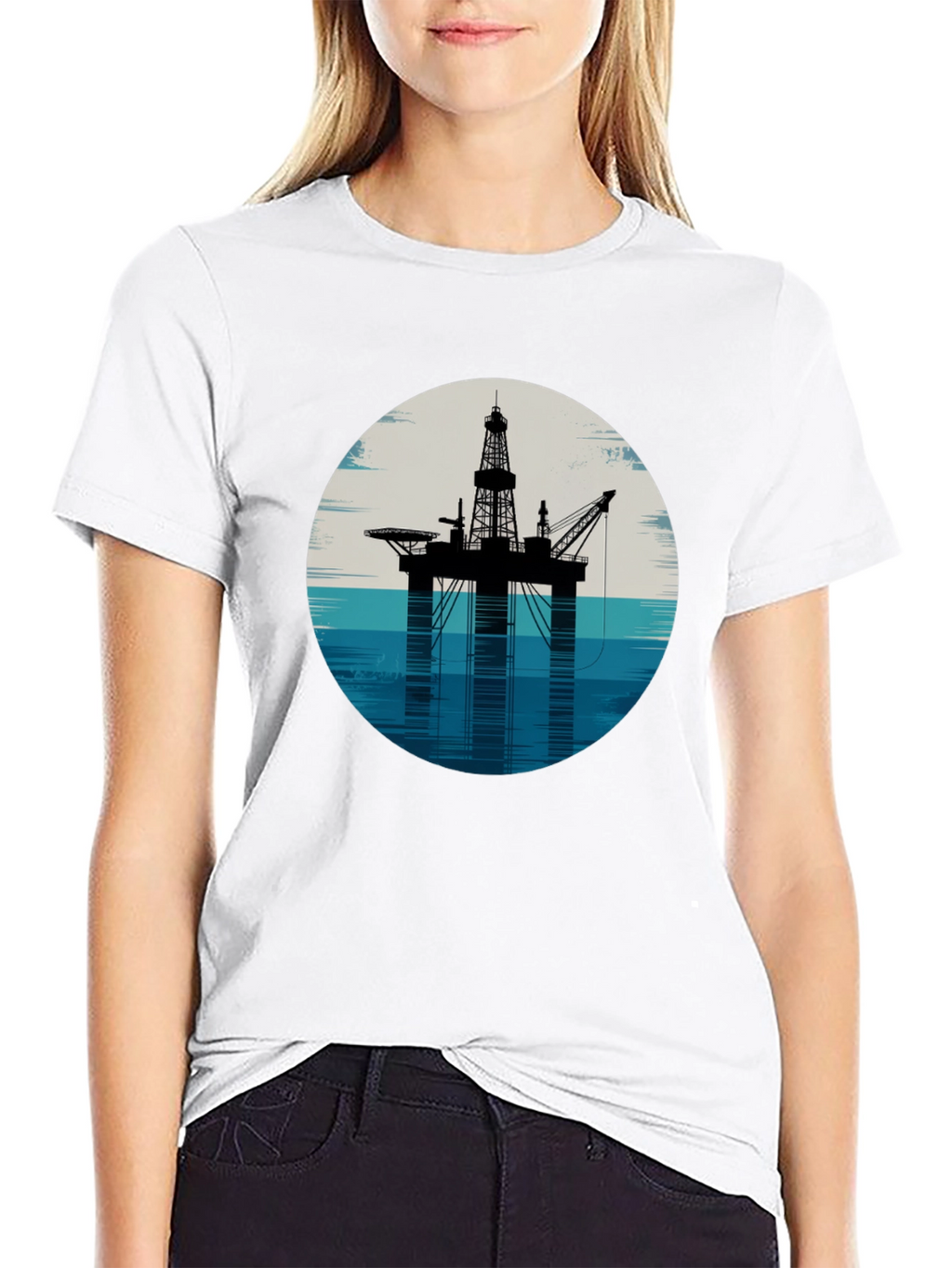 Offshore Rig Graphic Tee - Black Cotton T-Shirt