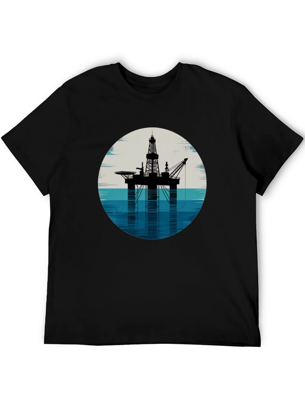 Offshore Rig Graphic Tee - Black Cotton T-Shirt
