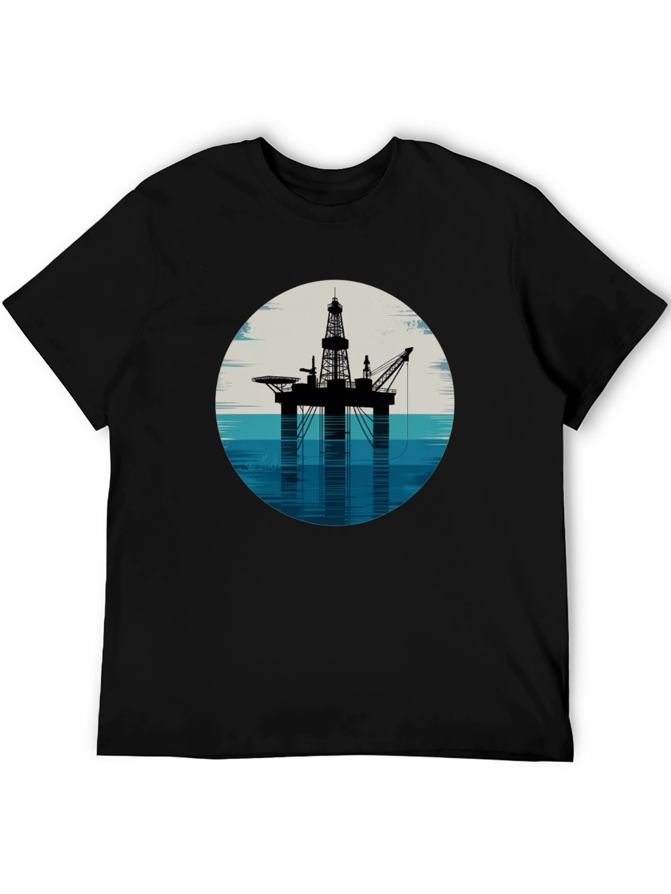 Offshore Rig Graphic Tee - Black Cotton T-Shirt