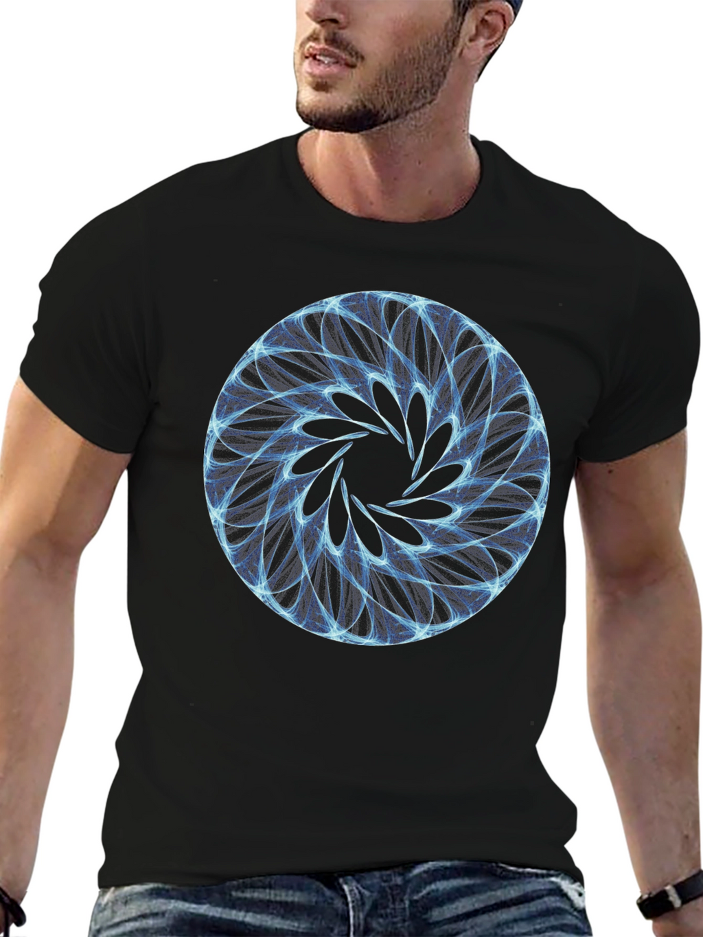 Abstract Circle Graphic Print Black T-Shirt