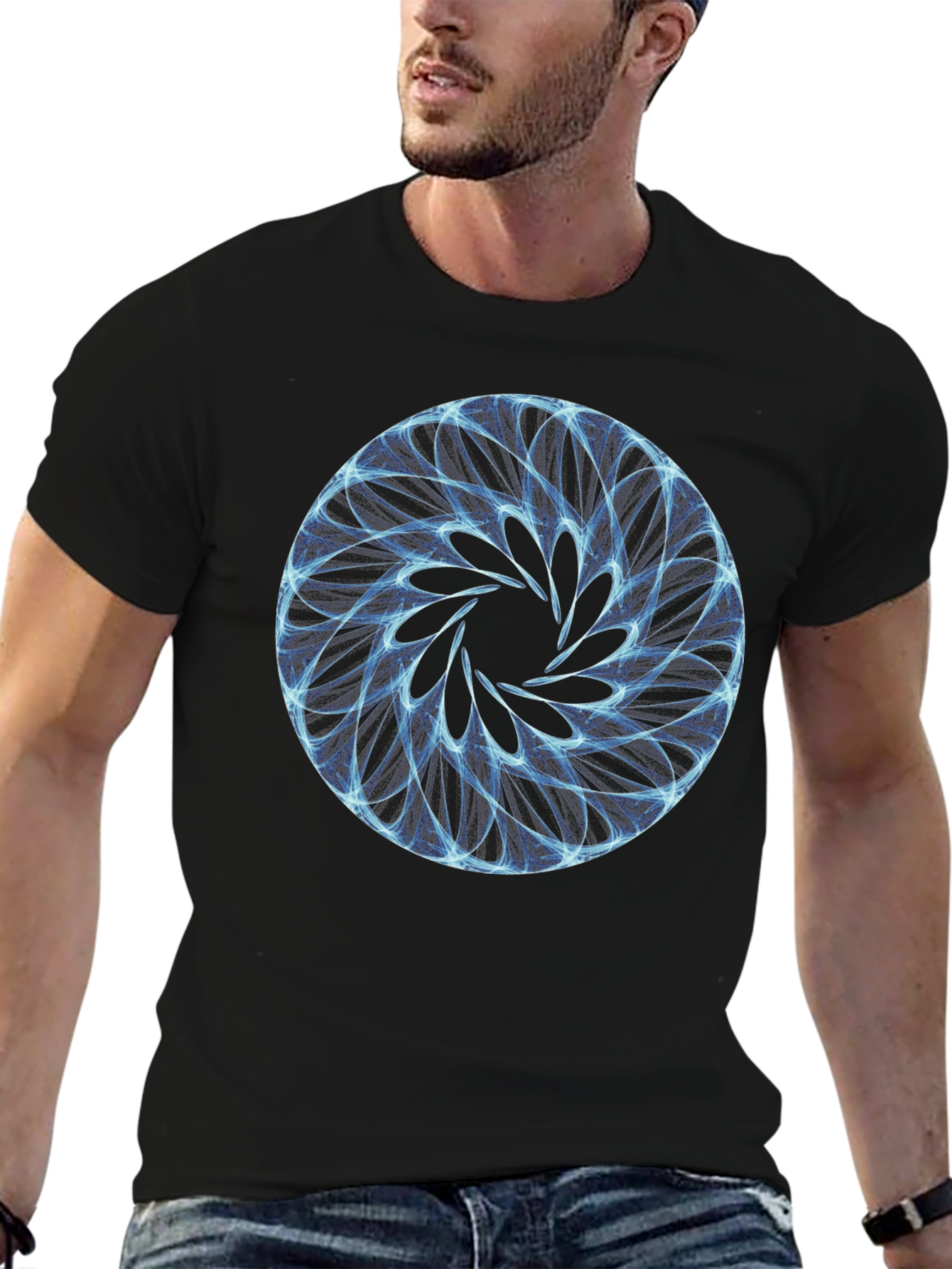 Abstract Circle Graphic Print Black T-Shirt