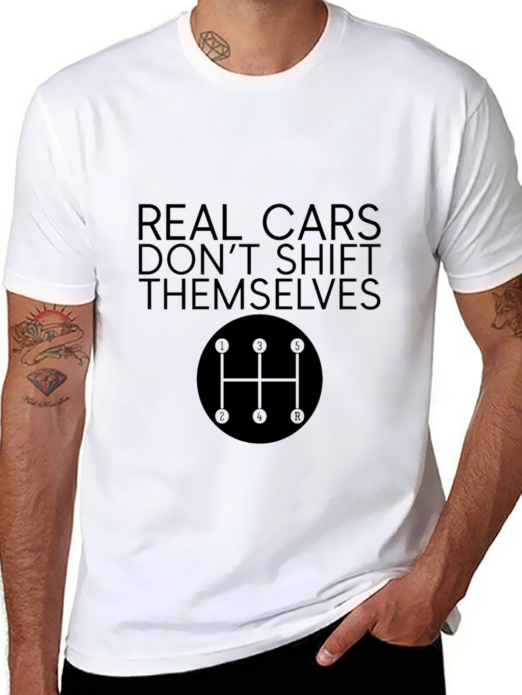 Real Cars Dont Shift Themselves Black T-Shirt