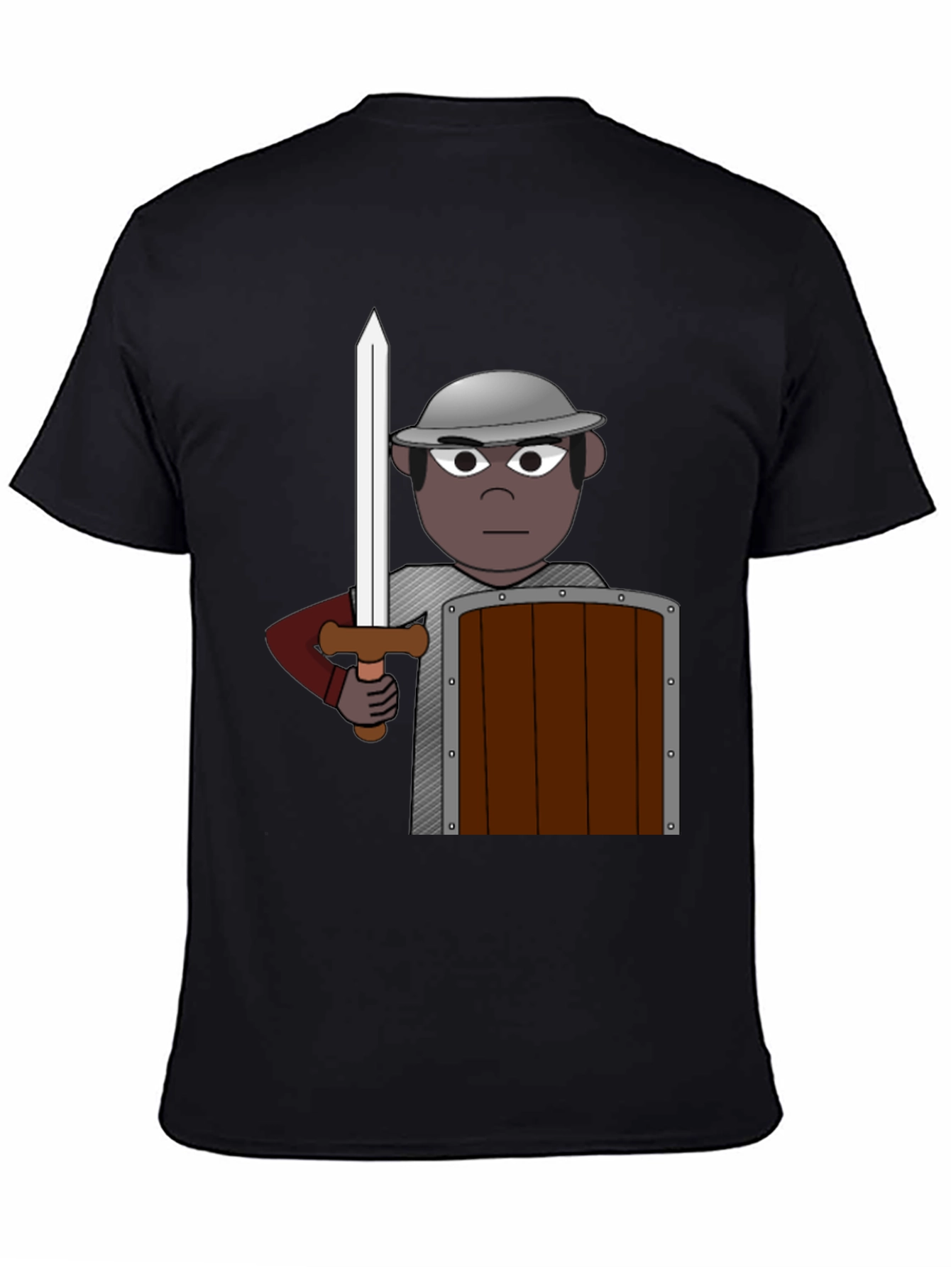 Warrior Cartoon Graphic Tee - Black Cotton Casual