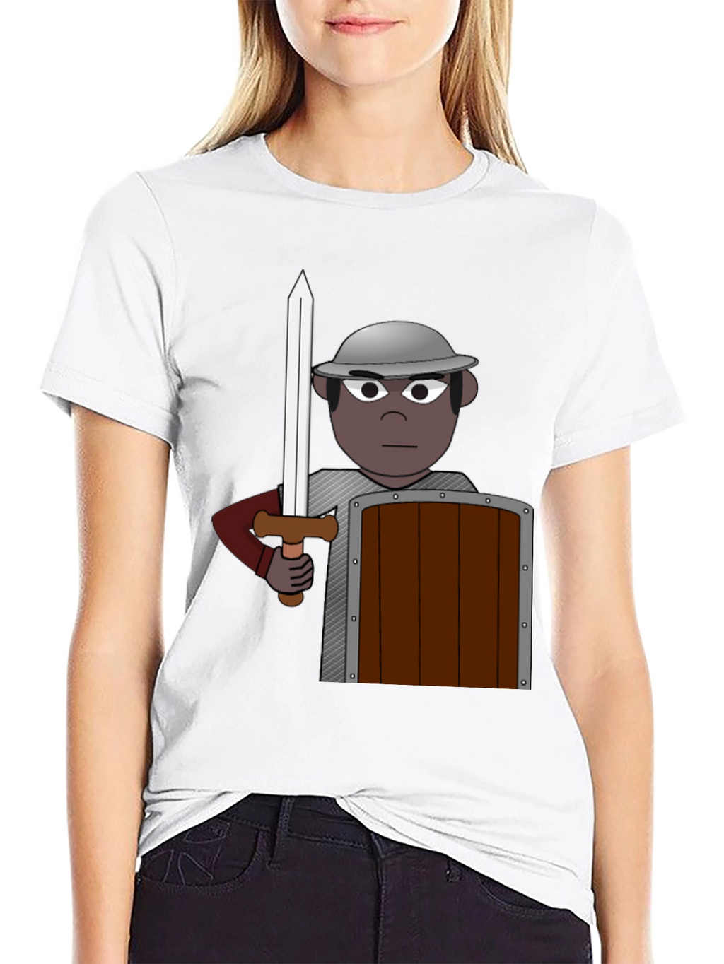 Warrior Cartoon Graphic Tee - Black Cotton Casual