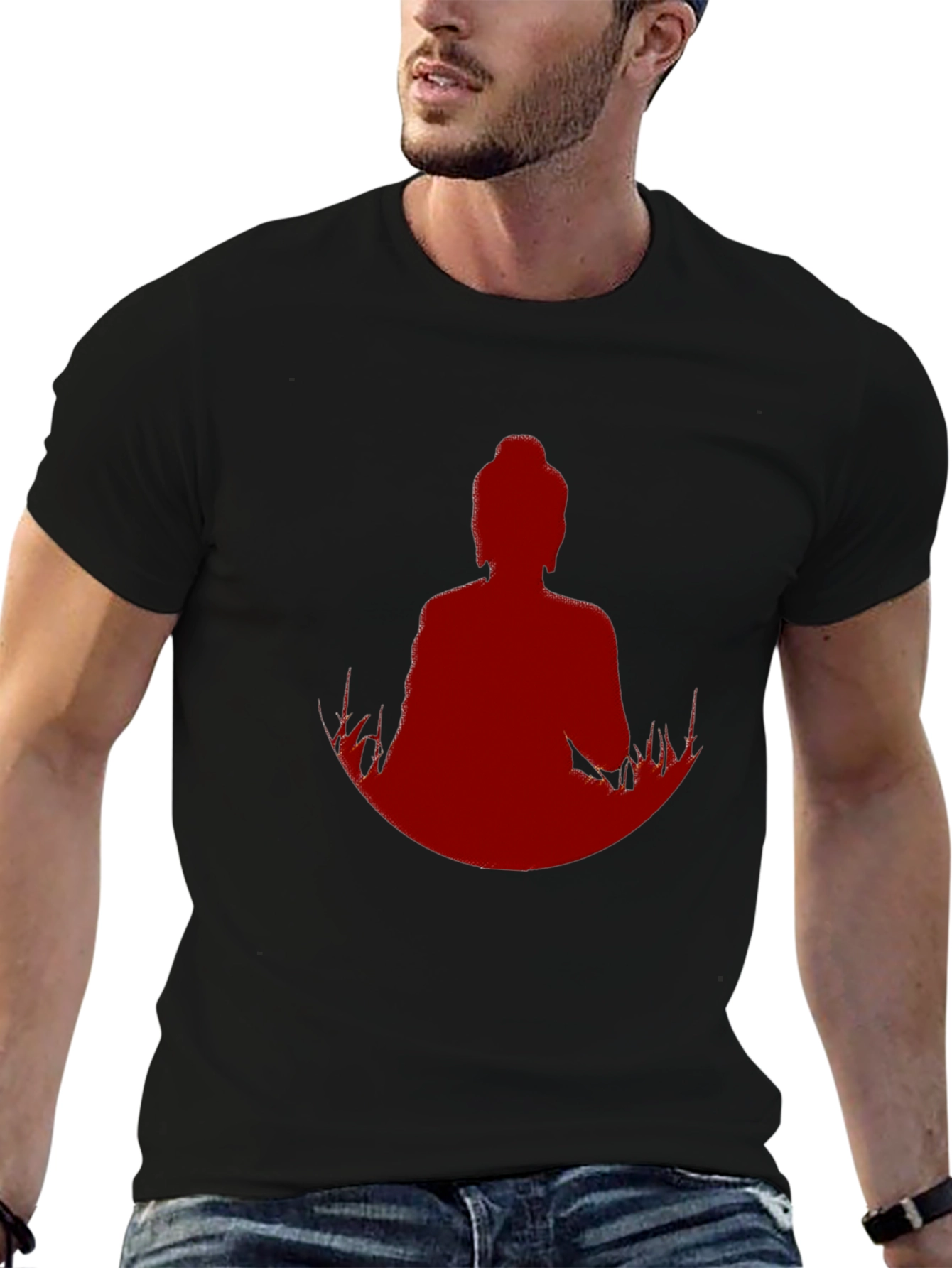 Meditative Buddha Graphic Tee - Black Cotton Blend