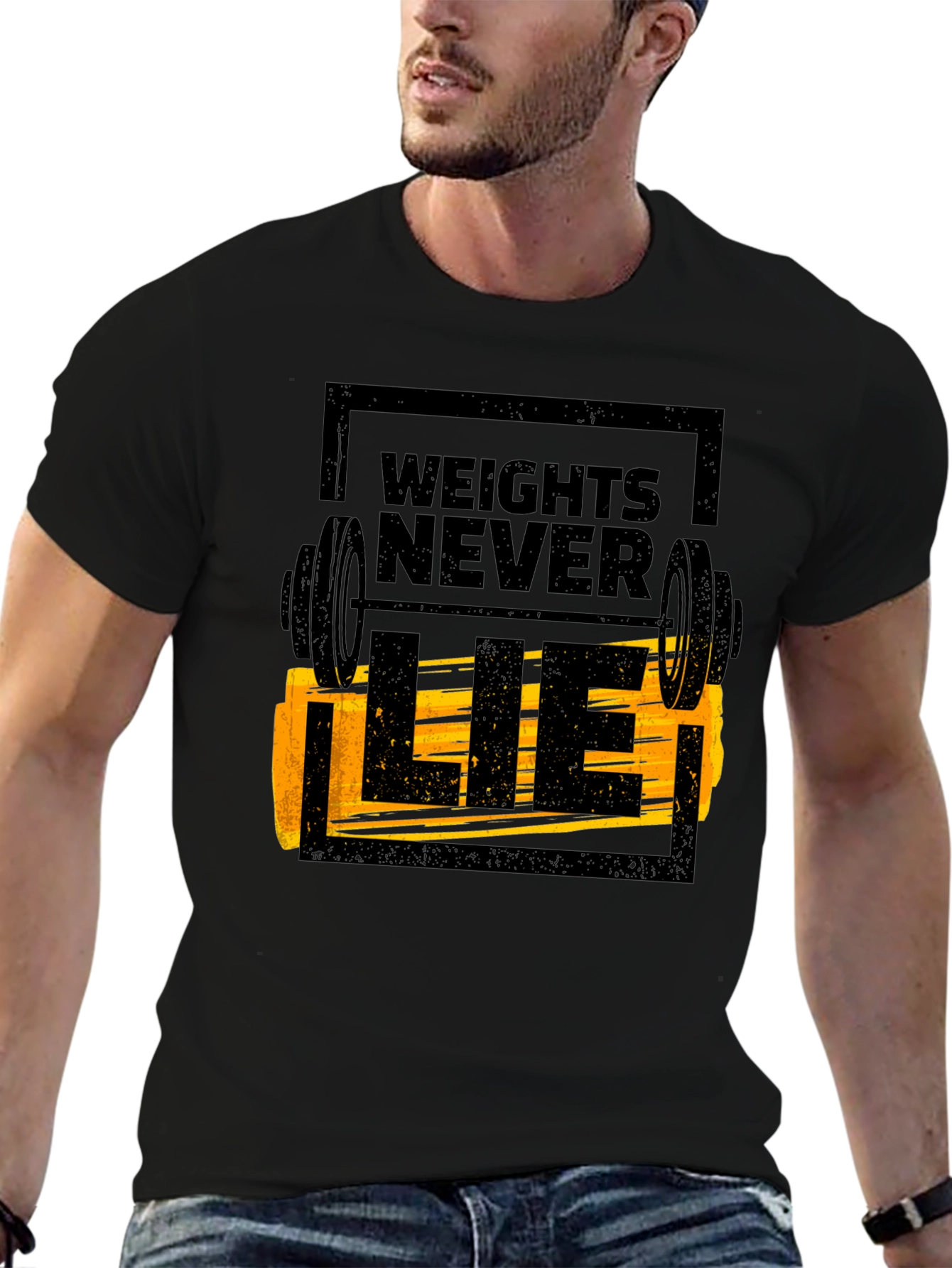 Weights Never Lie Black Graphic T-Shirt