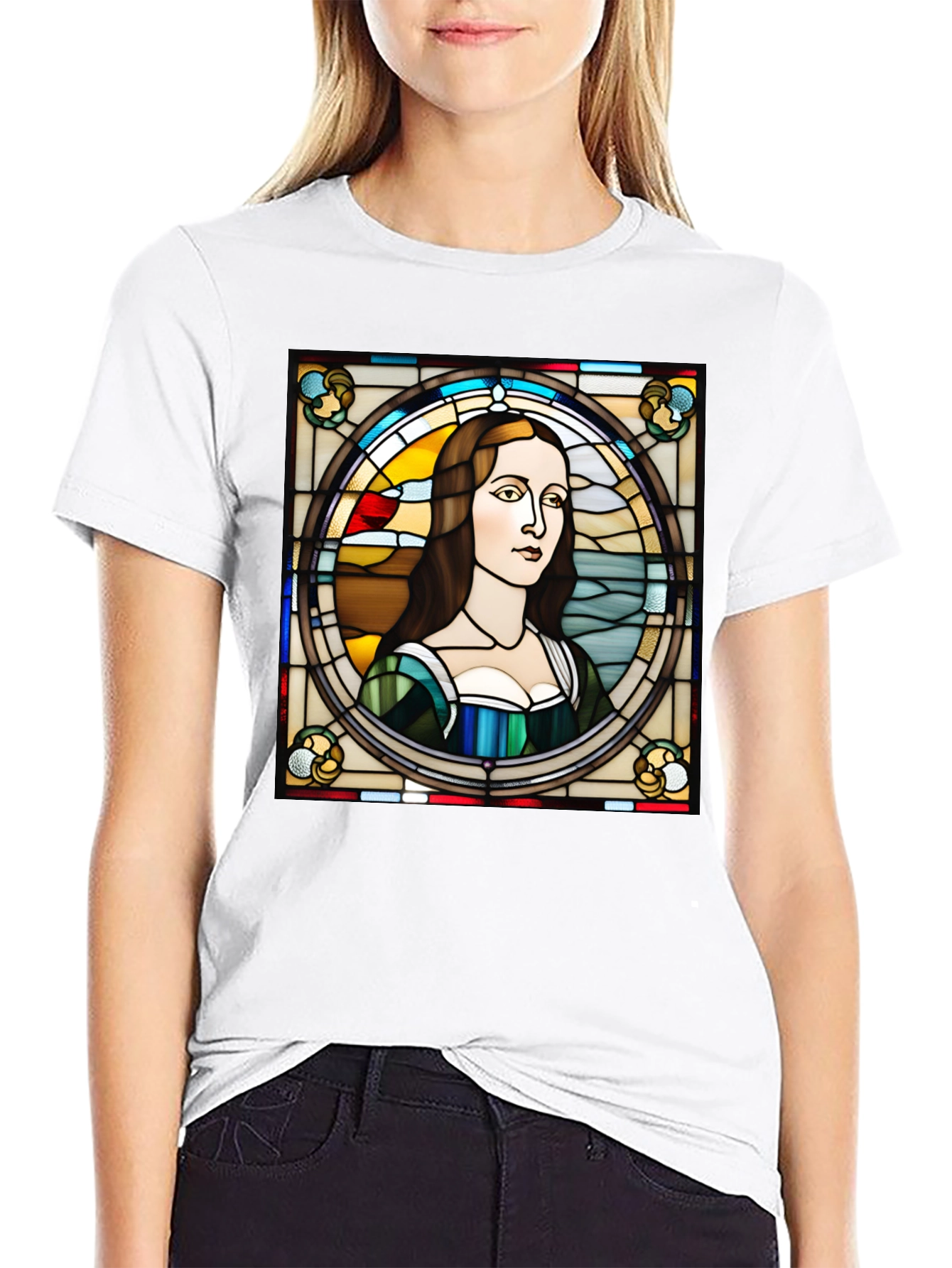 Stained Glass Mona Lisa Graphic Tee