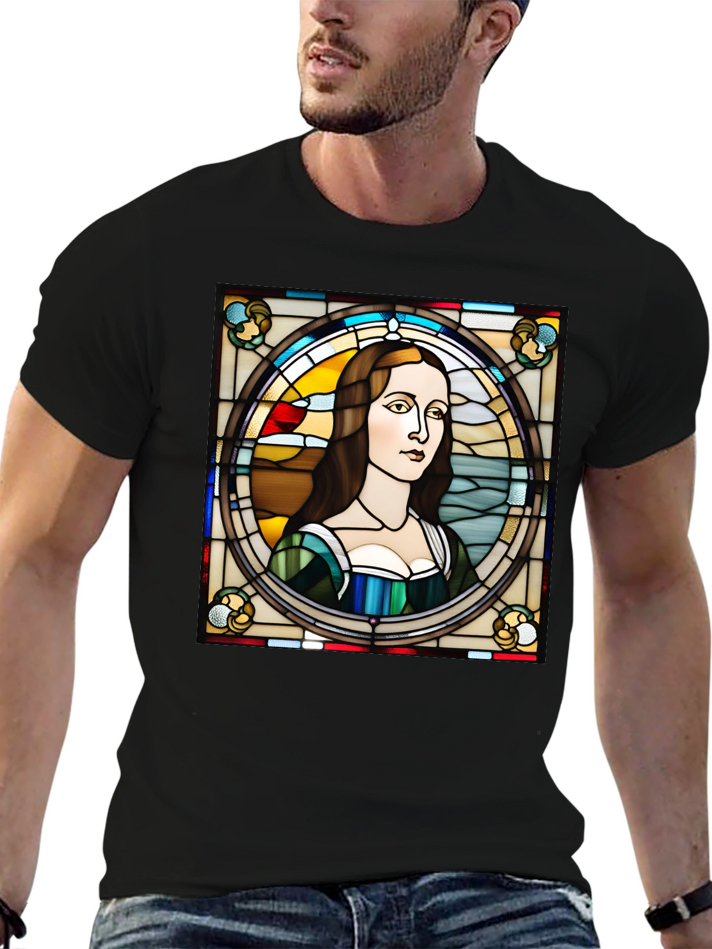 Stained Glass Mona Lisa Graphic Tee